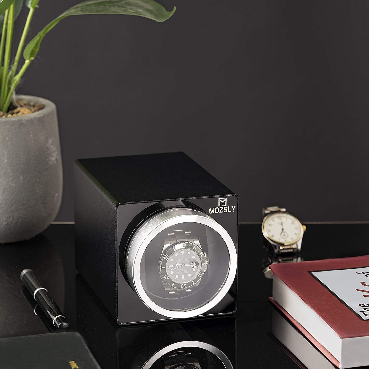 MOZSLY Single Watch Winder for Automatic Watches - 12 Rotation Modes, Ultra Quiet Motor, Durable Metal Case - Perfect for Watch Collectors & Luxury Timepiece Storage at Home/Office