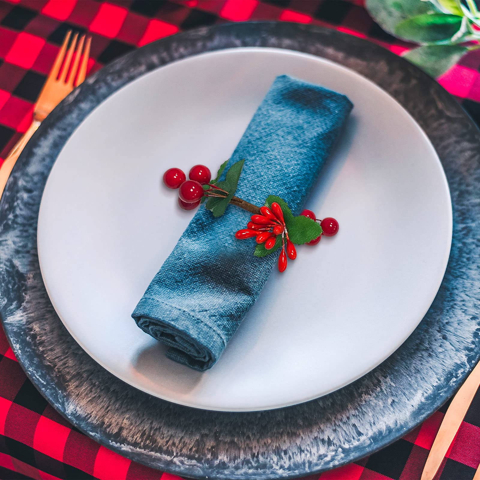 12 Pack Rustic Napkin Rings Set - Handmade Red Berry Serviette Holders for Wedding, Christmas, Thanksgiving, New Year, Valentine's Day, Banquet & Birthday Party Decor - Perfect for Holiday Table Settings and Special Occasion Dining Decorations