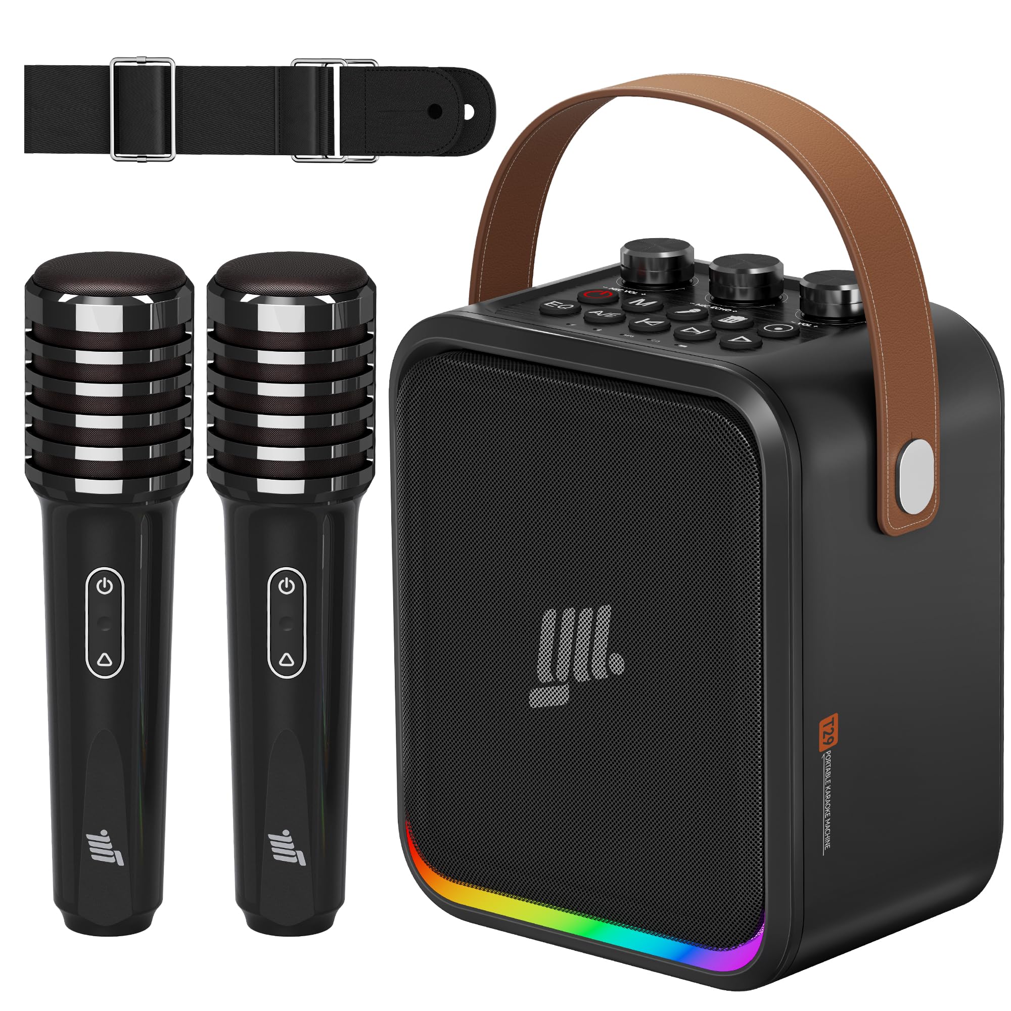 YLL Portable Bluetooth Karaoke Machine - 60W Powerful Wireless Speaker with 2 Microphones for Adults & Kids, Lightweight Karaoke System with Shoulder Strap - Perfect for Home Parties, Outdoor Gatherings & Family Singing Fun