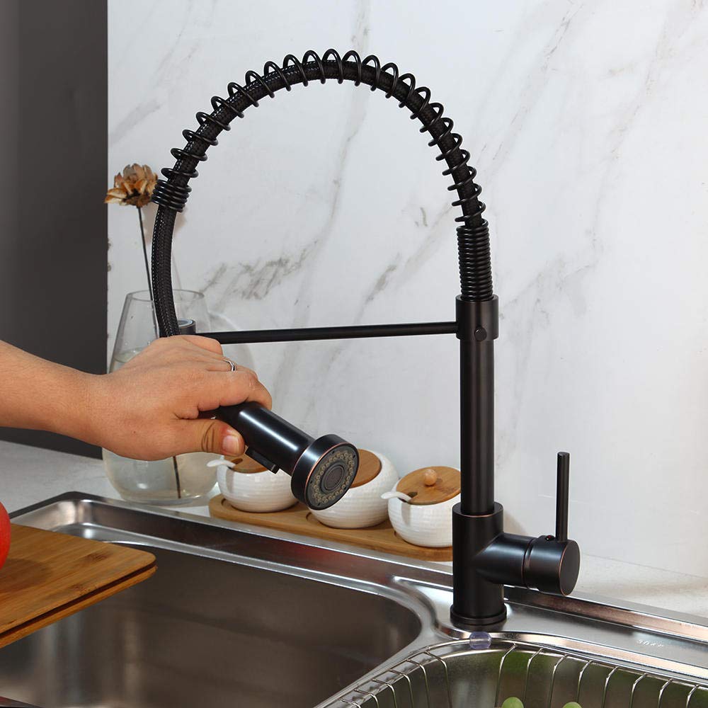 360° Swivel Pull Out Kitchen Faucet with Sprayer - Solid Brass Roasted Basin Sink Tap - Perfect for Modern Kitchens, Dishwashing & Food Prep