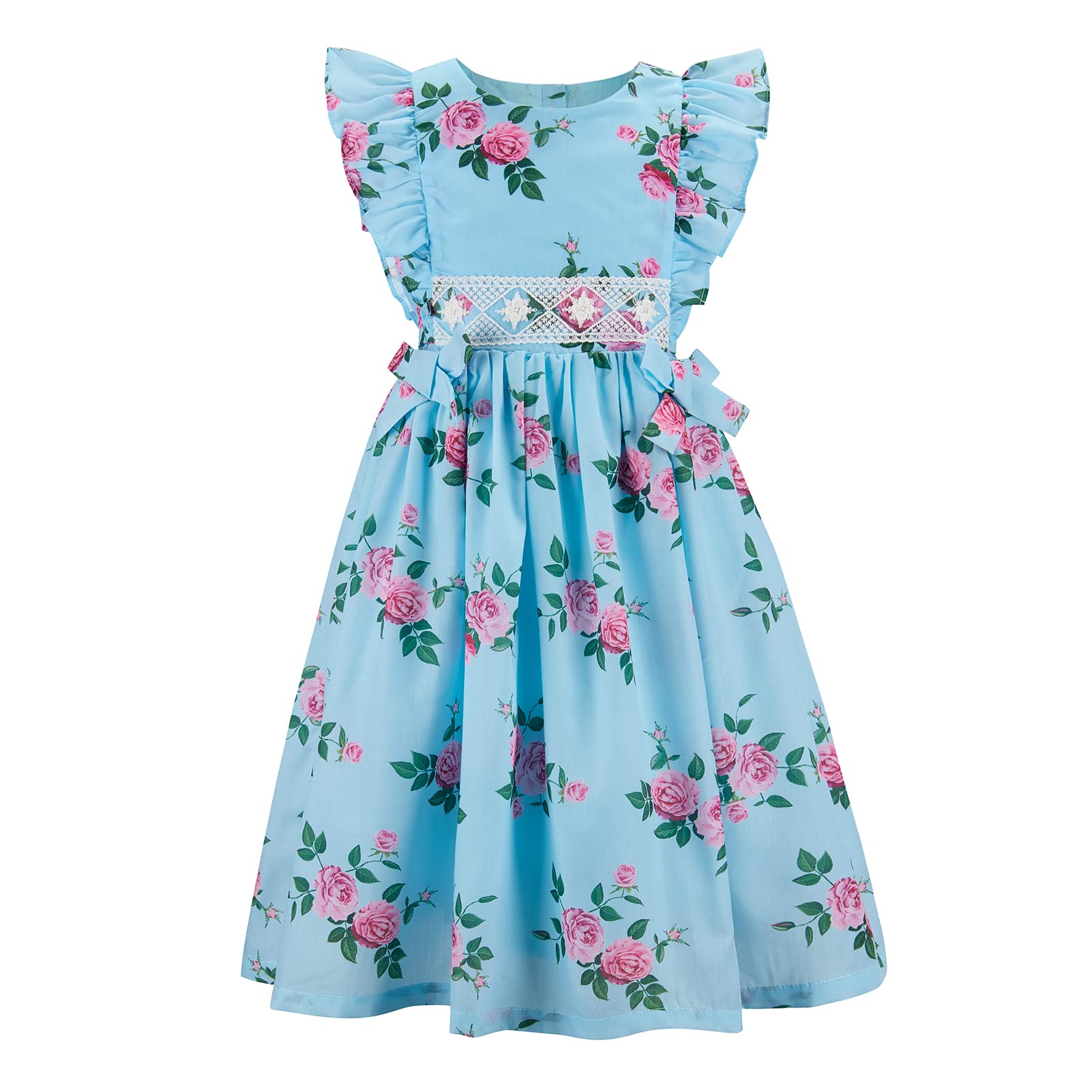 Bcaur Girls' Floral Print Cotton Sundress for Easter & Autumn - Casual Dress for Toddler to Kids (2T-12) - Perfect for Spring Outfits, Easter Sunday, Family Photos & Playdates