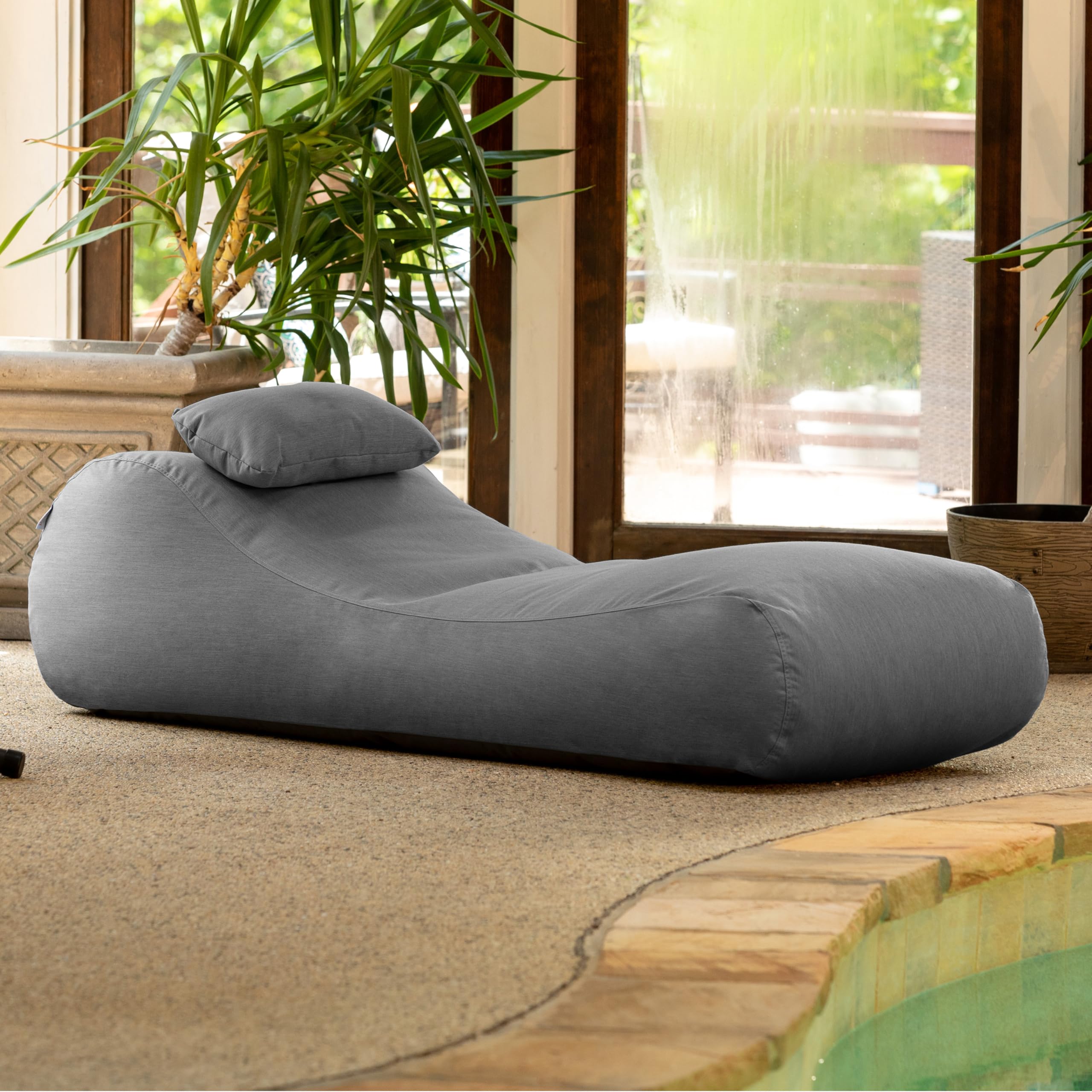 Jaxx Arlo Outdoor Bean Bag Sun Lounger - Waterproof Pool & Patio Chaise Lounge Chair for Backyard, Beach, Deck - Comfortable Slate Gray Beanbag for Relaxing in Sun