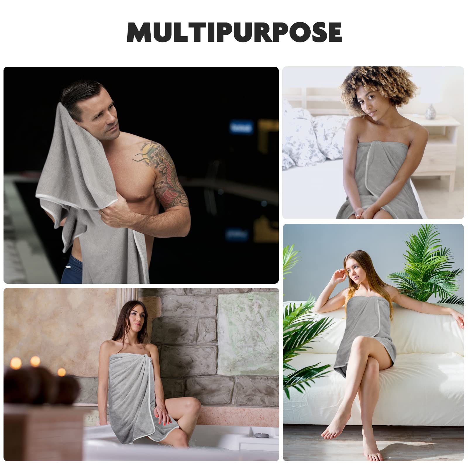 Premium Microfiber Bath Towel Set - 2 Pack Extra Large 30x60 Inch Ultra Soft & Absorbent Quick Dry Shower Towels for Spa, Gym, Pool, Beach - Light Gray Bathroom Towels for Women & Men