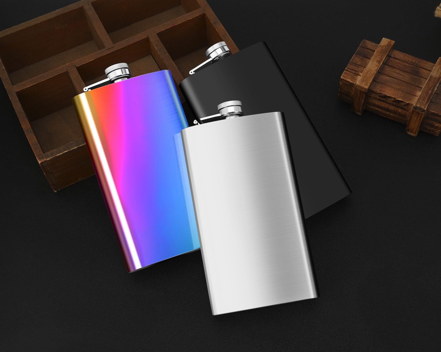 12 oz Matte Black Stainless Steel Whiskey Hip Flask with Funnel - Leak Proof & Durable for Outdoor, Travel & Gifts - Portable Pocket Liquor Flask in Gift Box