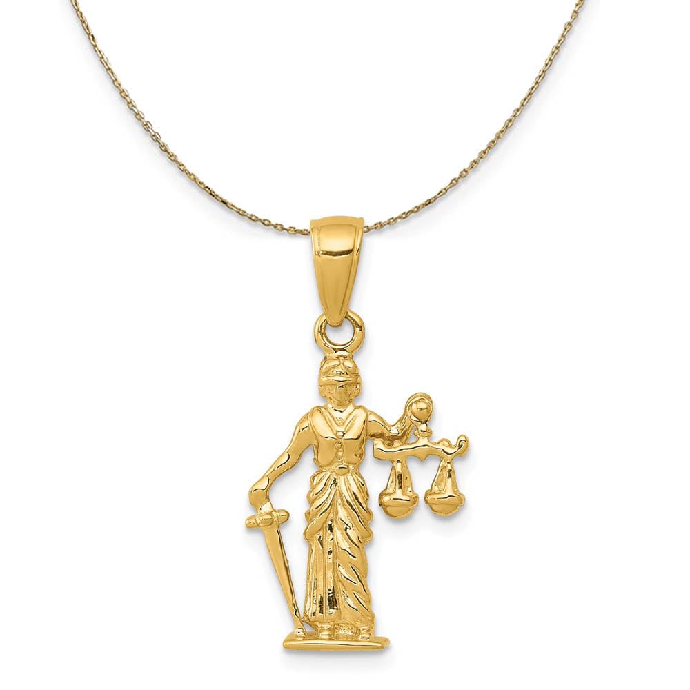 14k Gold Lady Justice Necklace with Scales - Elegant Lawyer Gift