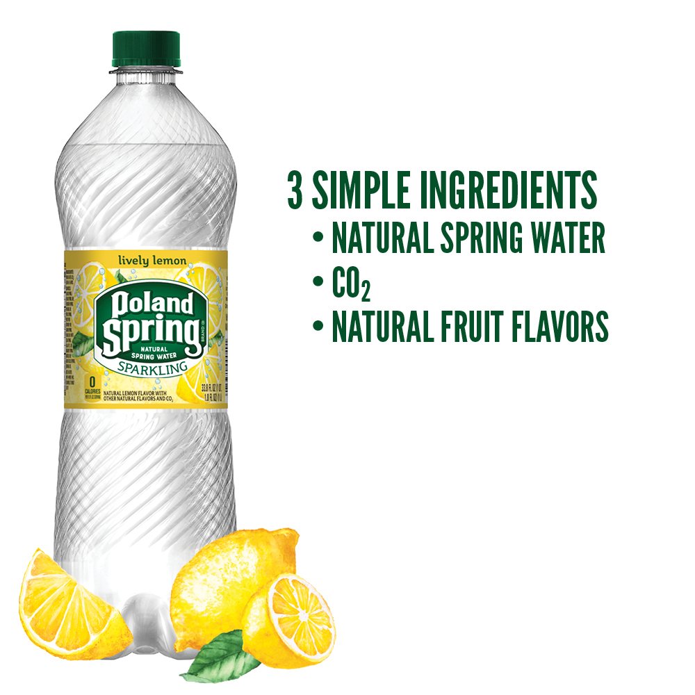 Sparkling Poland Spring Natural Spring Water with Lively Lemon Flavor - 33.8 oz Single Plastic Bottle | Refreshing Hydration for Workouts, Office & Outdoor Activities