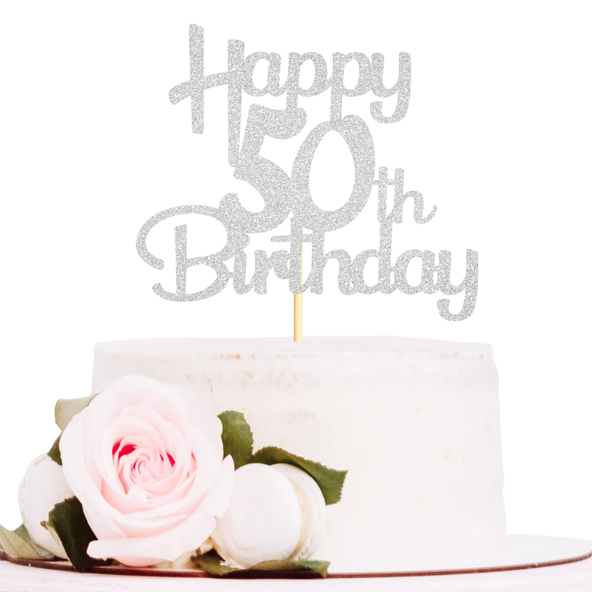50th Birthday Cake Topper - Silver Glitter 50 Cake Decorations for Women & Men - Cheers to 50 Fabulous Party Supplies - 1 Pack - Perfect for Anniversary, Retirement & Milestone Celebrations