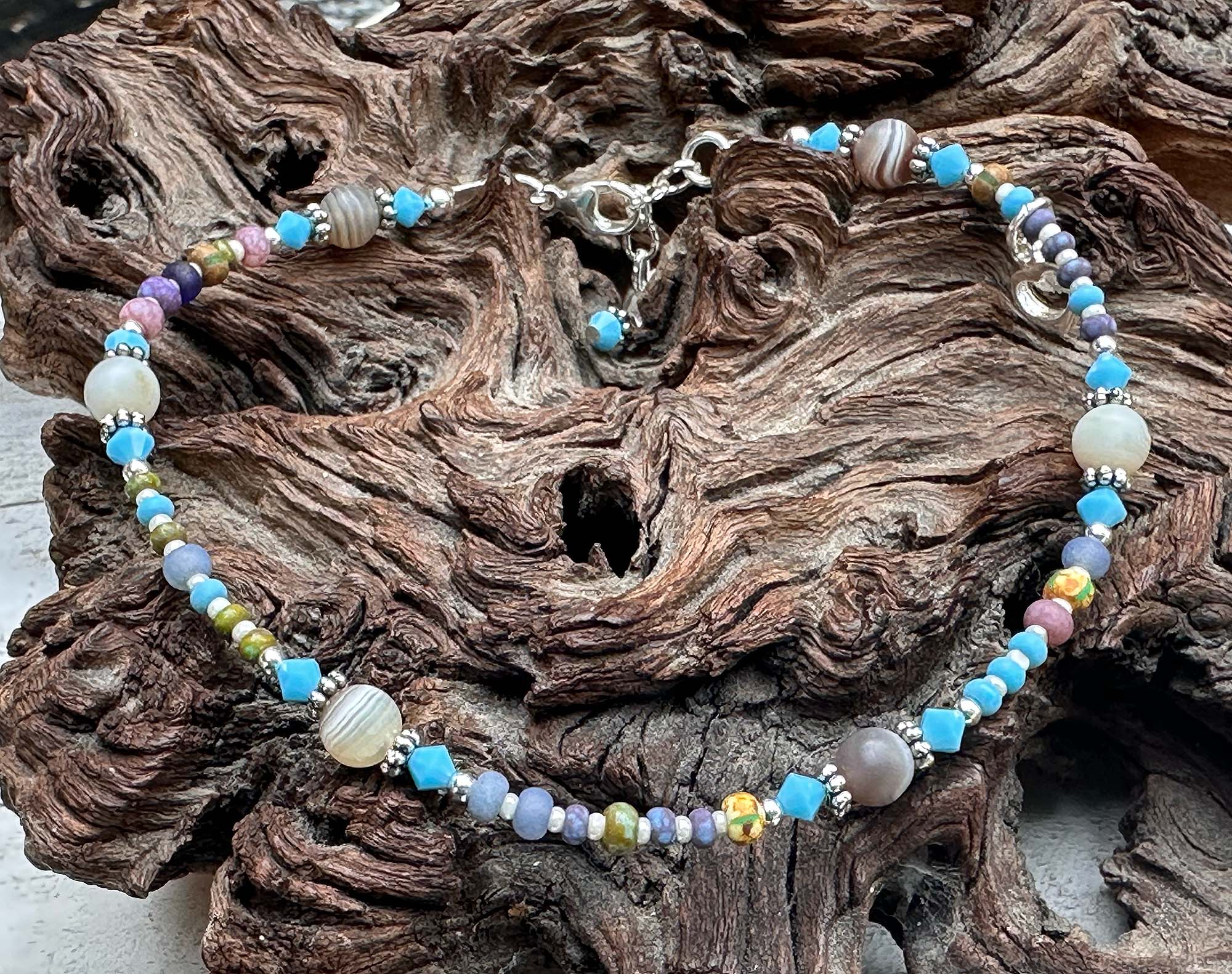 Handmade Desert Sky Blue Beaded Anklet - Adjustable Bohemian Ankle Bracelet for Women - Perfect for Beach, Festival, and Summer Outfits