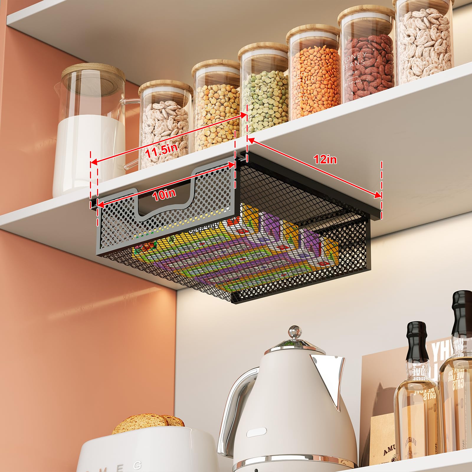 JKsmart 2-Pack Hanging Pullout Drawer Basket - Under Shelf Wire Organizer for K-Cups & Coffee Pods - Space Saving Kitchen Storage for Counter, Pantry & Cupboard - Perfect for Small Spaces & Coffee Stations