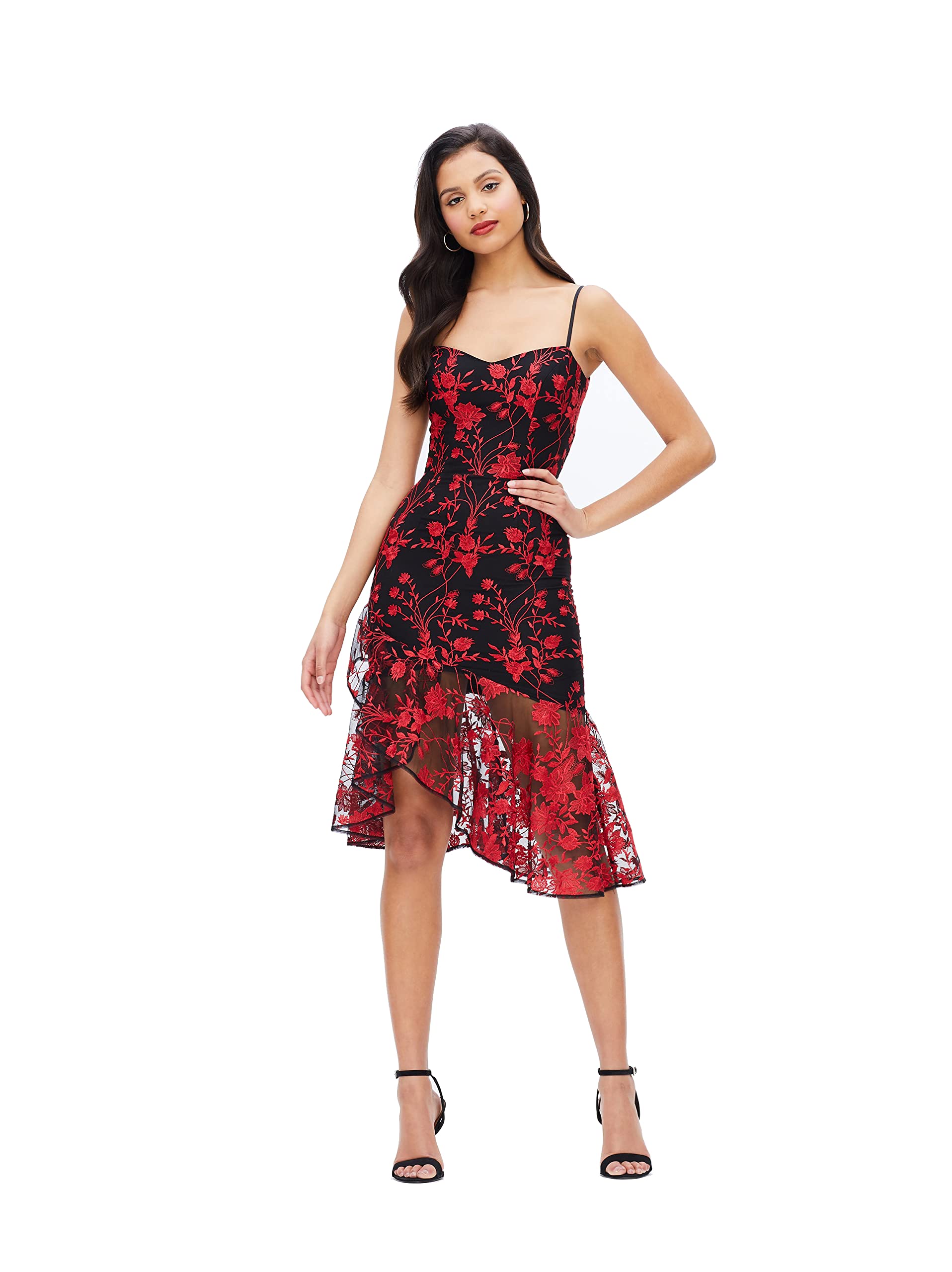 Dress the Population Women's Cantrelle Sweetheart Neckline Bodycon Dress with Asymmetrical Ruffle Hem - Perfect for Date Night, Cocktail Parties & Special Occasions