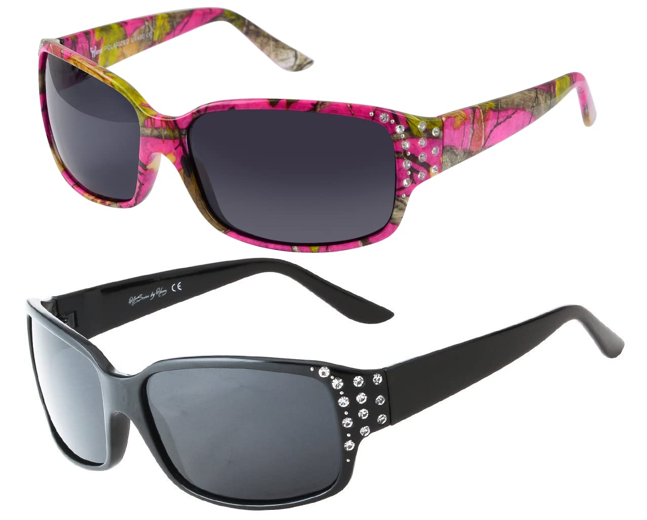 **Polarized Sunglasses for Women - Hot Pink Camo Sunglasses with Diamante Detail - UV Protection & Stylish Accessory for Beach, Driving & Outdoor Activities**