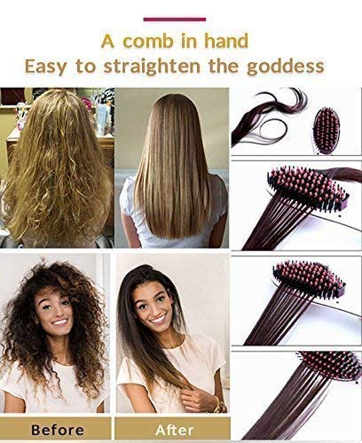STOCKZONE 3-in-1 Electric Hair Straightening Brush with Ceramic Plates, LCD Screen & Temperature Control - Pink Hair Straightener for Women | Perfect for Home Use, Travel & Salon-Quality Styling