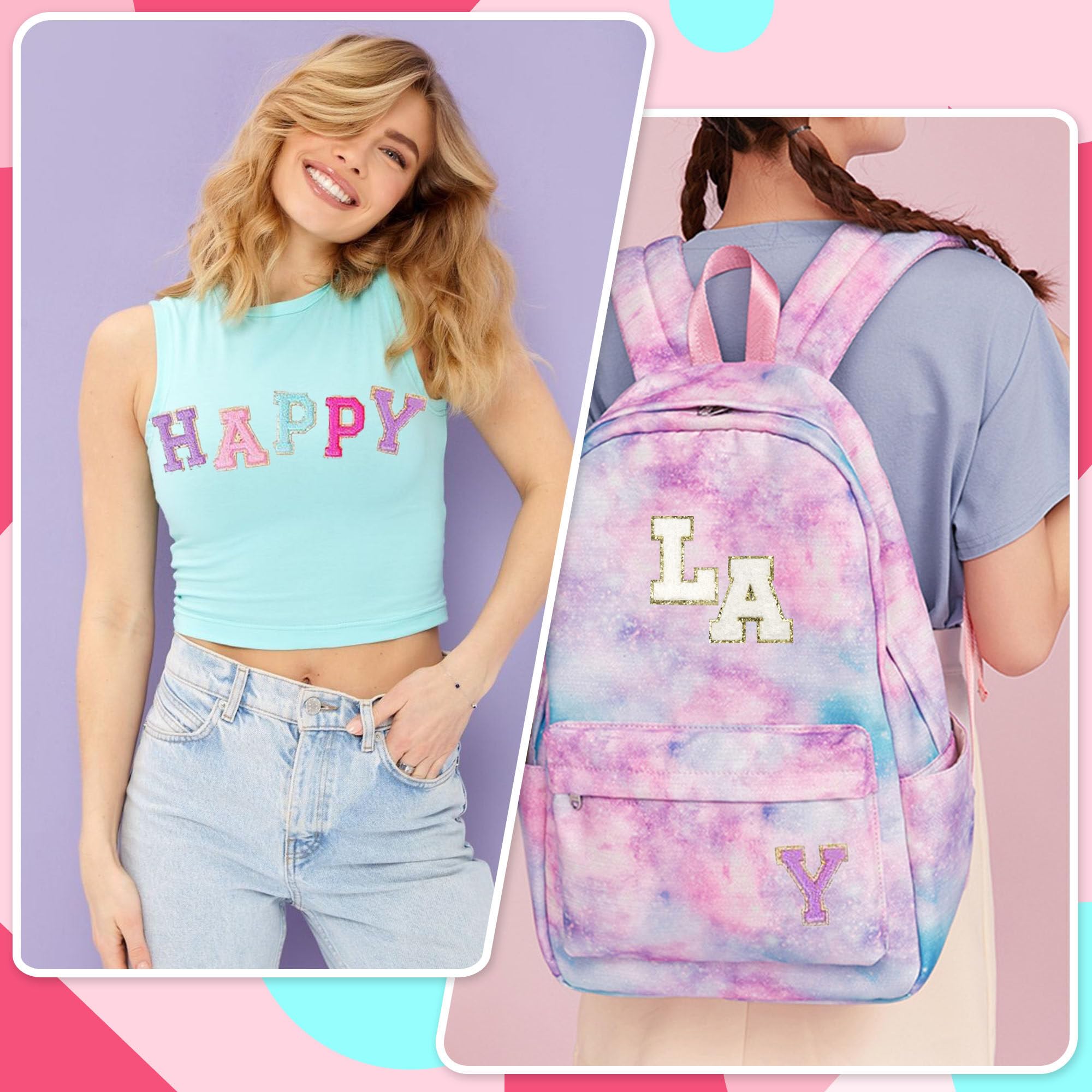 10Pcs Self-Adhesive Chenille Letter Patches - Iron-On Varsity Preppy Letters for Clothing, Bags & Accessories | Glitter Fuzzy Stick-On Letters for DIY Crafts, Laptop & Phone Case Decor (K) - Perfect for Customizing Jackets, Backpacks & School Spirit Projects