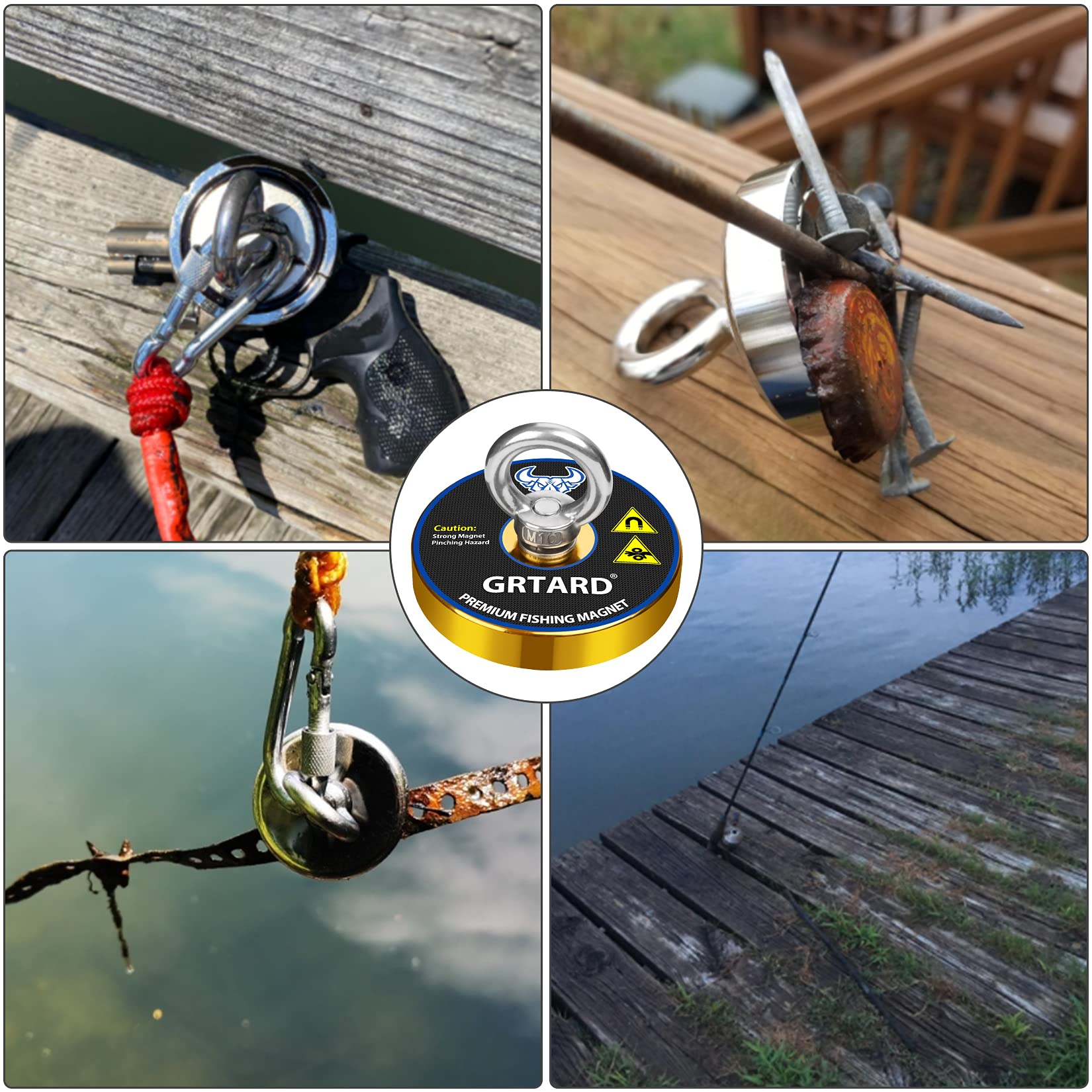 Grtard 700lbs Magnet Fishing Kit with Case - 2.95 Inch Diameter Strong Pulling Force Retrieval Magnet for Rivers, Lakes, Beaches | Perfect for Treasure Hunting, Metal Detecting & Outdoor Adventures