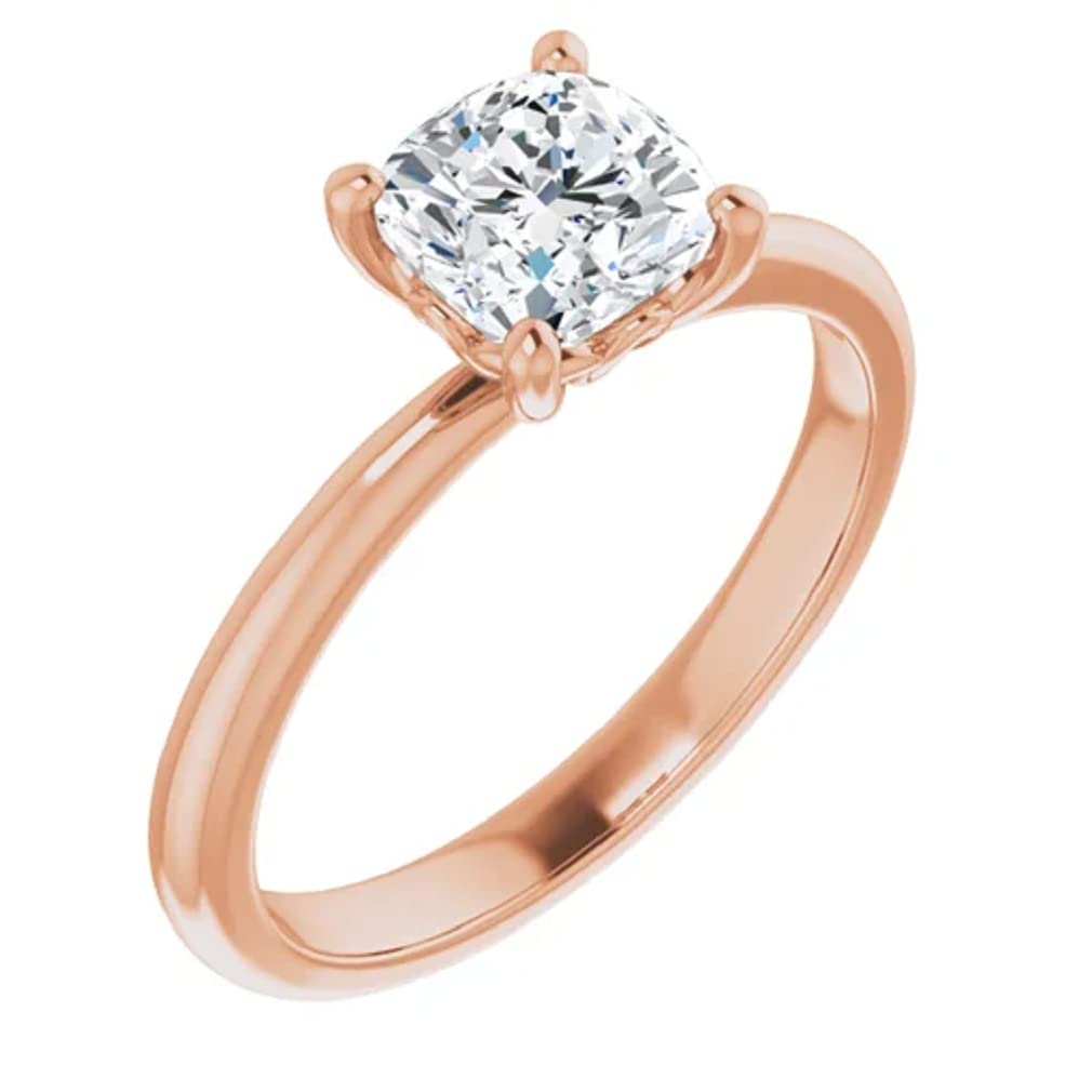 10K Solid Rose Gold Handmade Engagement Ring - 1.0 CT Cushion Cut Moissanite Diamond Solitaire Wedding Band for Women | Perfect for Proposals, Anniversaries & Bridal Jewelry Gifts