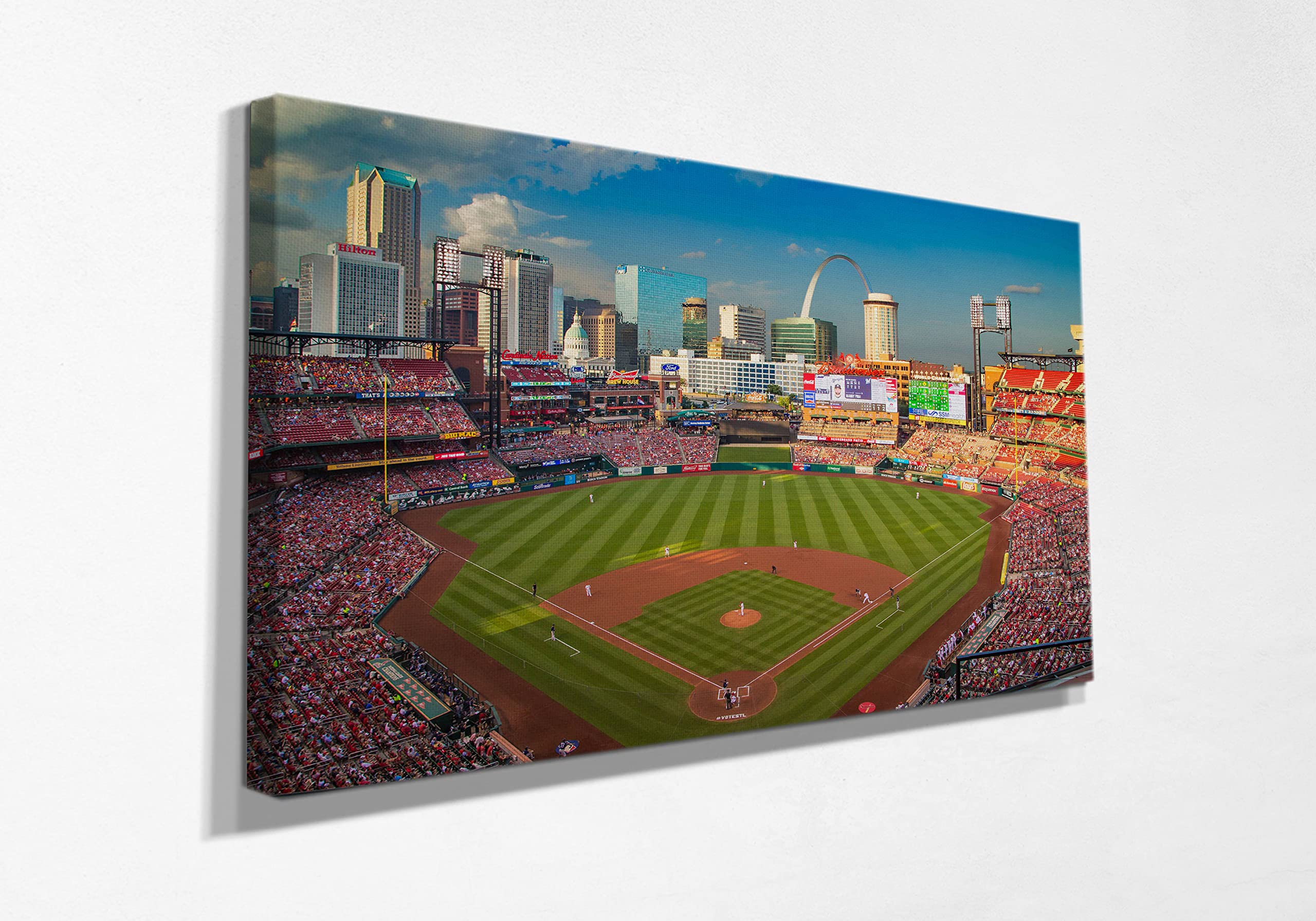 Busch Stadium Canvas Wall Art Print - Framed Ready to Hang 8x12 Inches - Modern Home Decor for Living Room, Kitchen, Office & Bedroom - Perfect Gift for Baseball Fans & Sports Enthusiasts