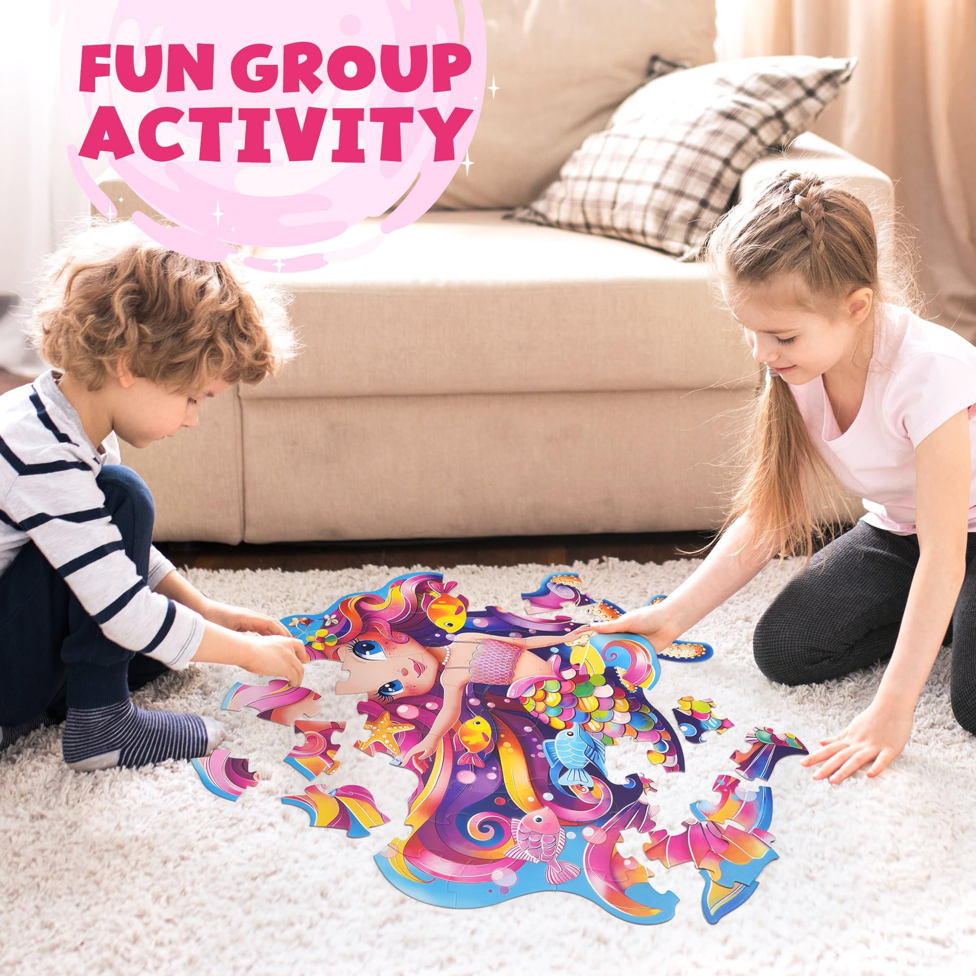 BenBen 52-Piece Large Floor Jigsaw Puzzle for Kids Ages 4-6 | 26”x27.5” Mermaid Educational Toy | Birthday Gift for Toddlers, Boys & Girls | Perfect for Playrooms, Preschool Learning & Family Game Nights
