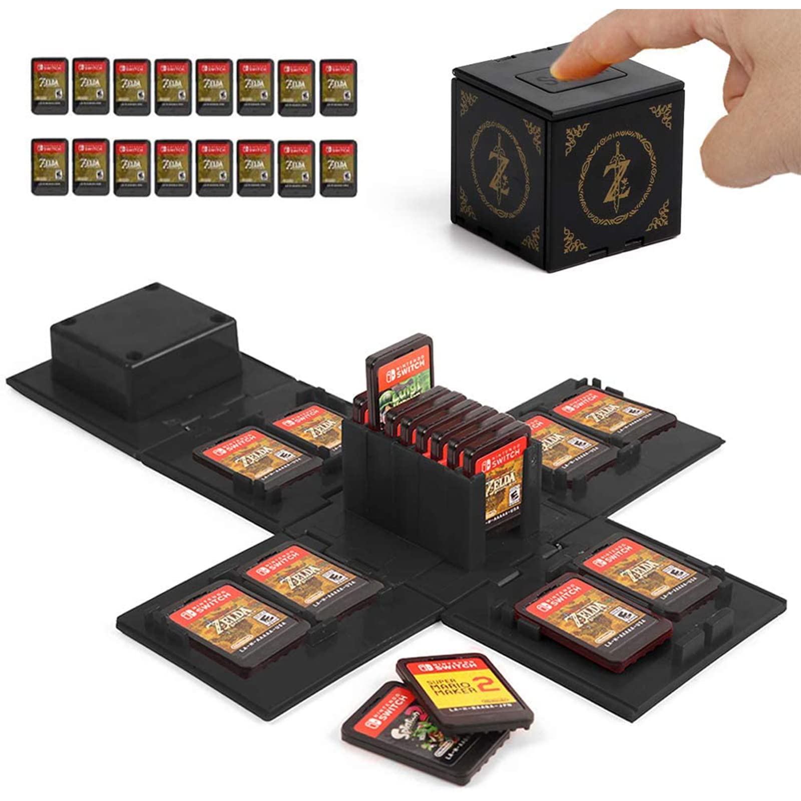 Nintendo Switch Game Card Holder - 16 Slots Zelda BLACK Edition for Secure Storage and Easy Access, Perfect for Travel and Gaming on the Go