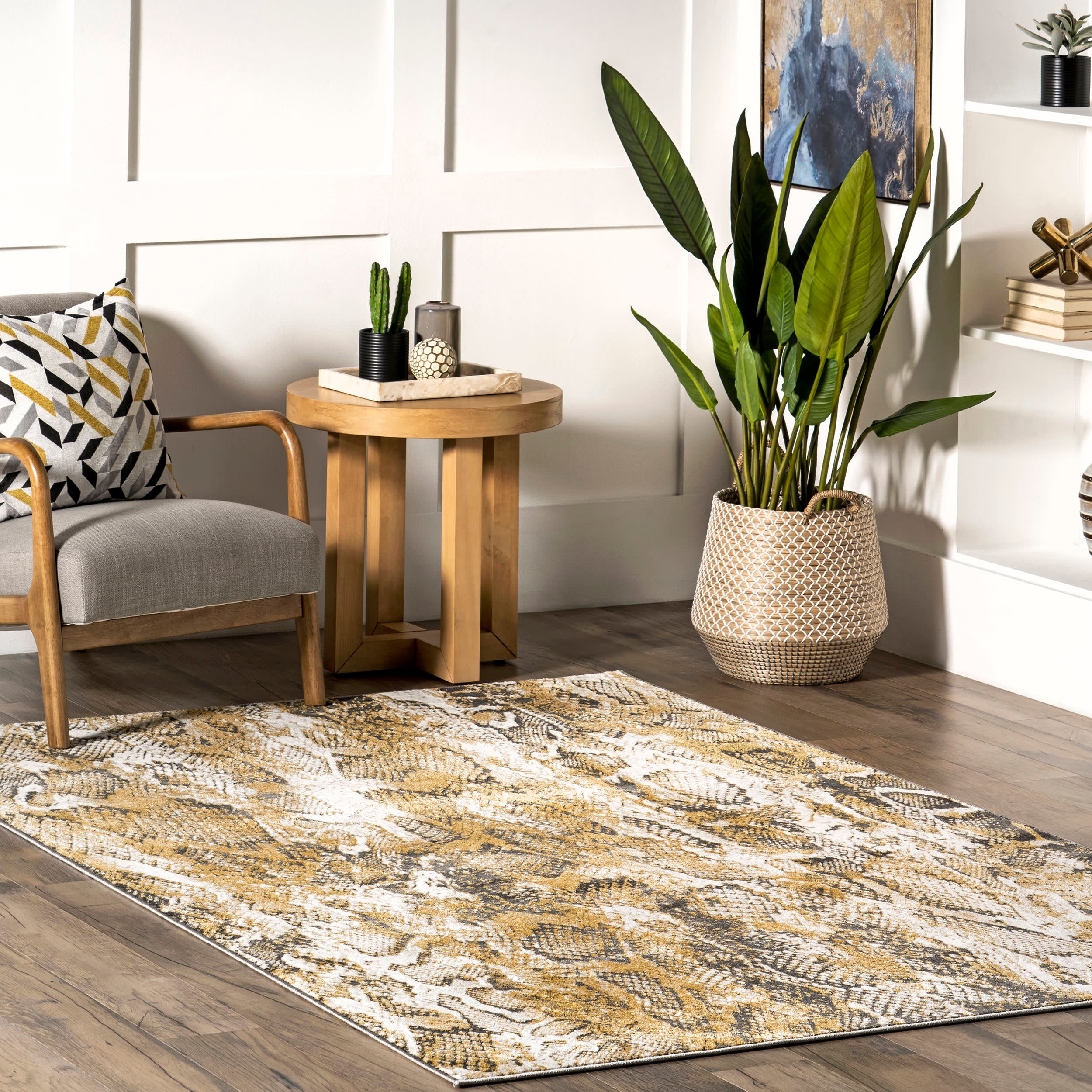 Carissa Serpent Patterned Area Rug in Beige - Boho Chic Home Decor for Living Room, Bedroom or Office
