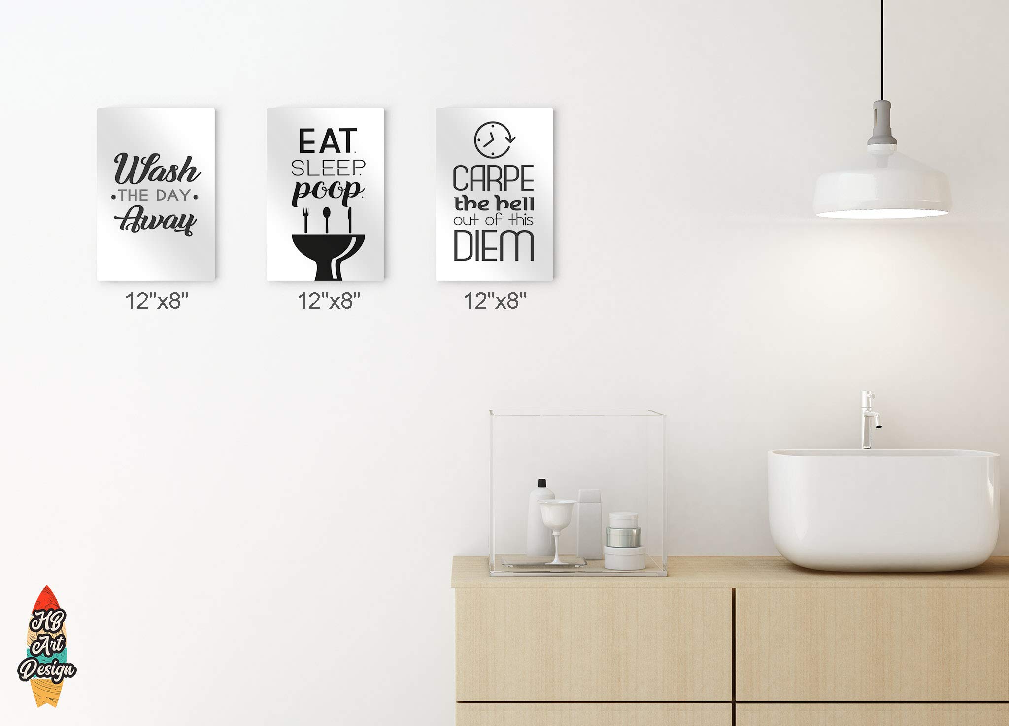 Funny Bathroom Wall Art Set - 3 Panel 'Eat Sleep Poop Wash The Day Away' Metal Print Decor | Farmhouse Style Toilet Sign | Ready to Hang (36x24 x3) | Perfect Gift for Home, Office or Bathroom Humor Lovers
