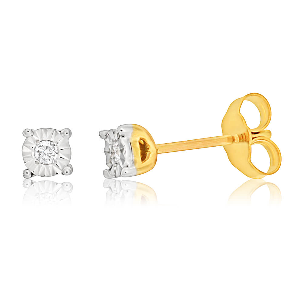 9ct Yellow Gold & White Gold Diamond Stud Earrings for Women - Elegant & Dazzling Jewelry Gift for Wedding, Anniversary & Special Occasions