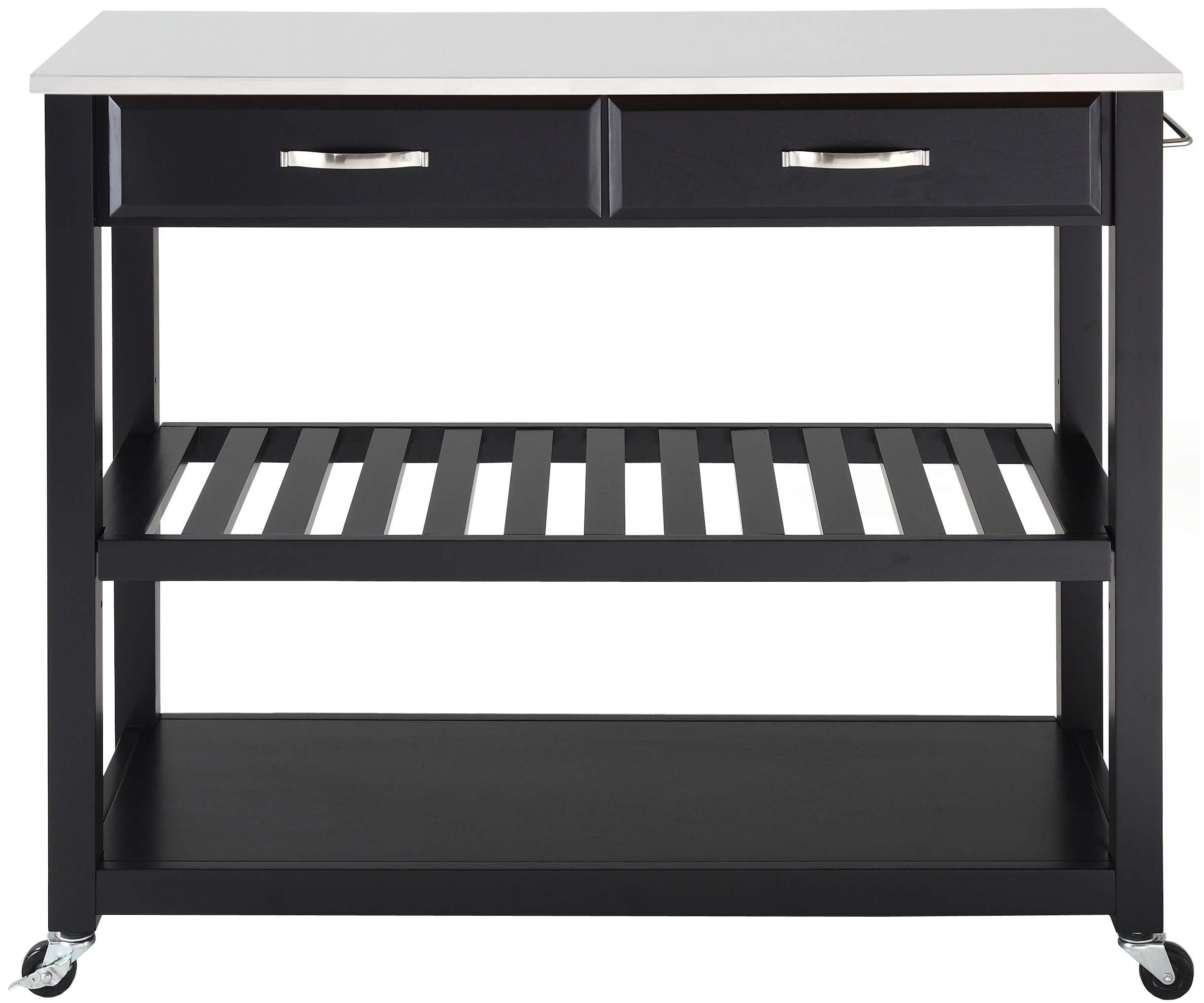 Crosley Black Stone Top Kitchen Prep Rolling Cart with Shelves - Microwave Stand, Coffee Bar, Mobile Kitchen Island for Small Spaces, Perfect for Apartments & Dorm Rooms
