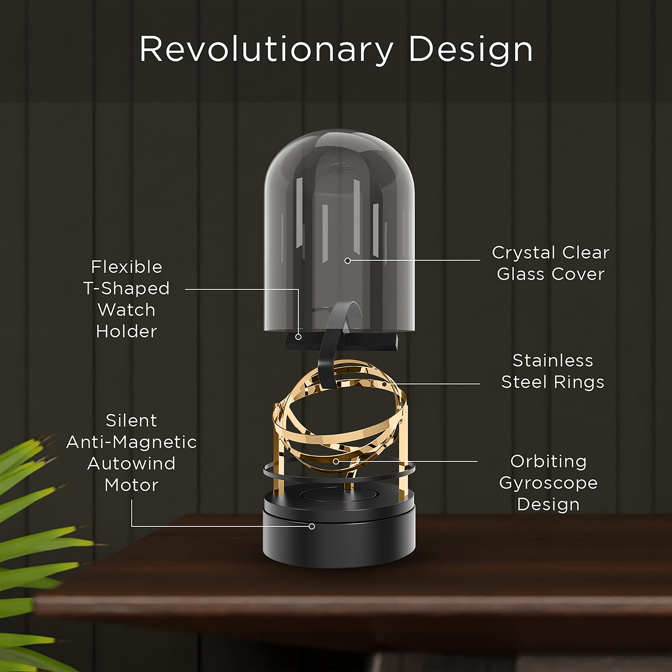 Premium Automatic Watch Winder for Rolex - Orbit Gold Single Mechanical Watch Winder Box with Gyro Gyroscope Technology | Perfect for Travel, Display & Watch Collection Storage