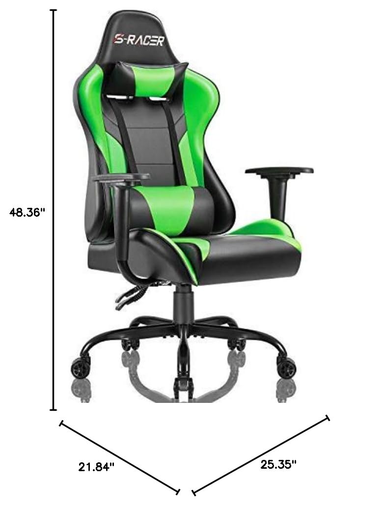 Homall Gaming Office Chair - High Back Ergonomic Computer Desk Chair with Adjustable Height, PU Leather & Headrest - Perfect for Gaming, Work & Home Office (Green)