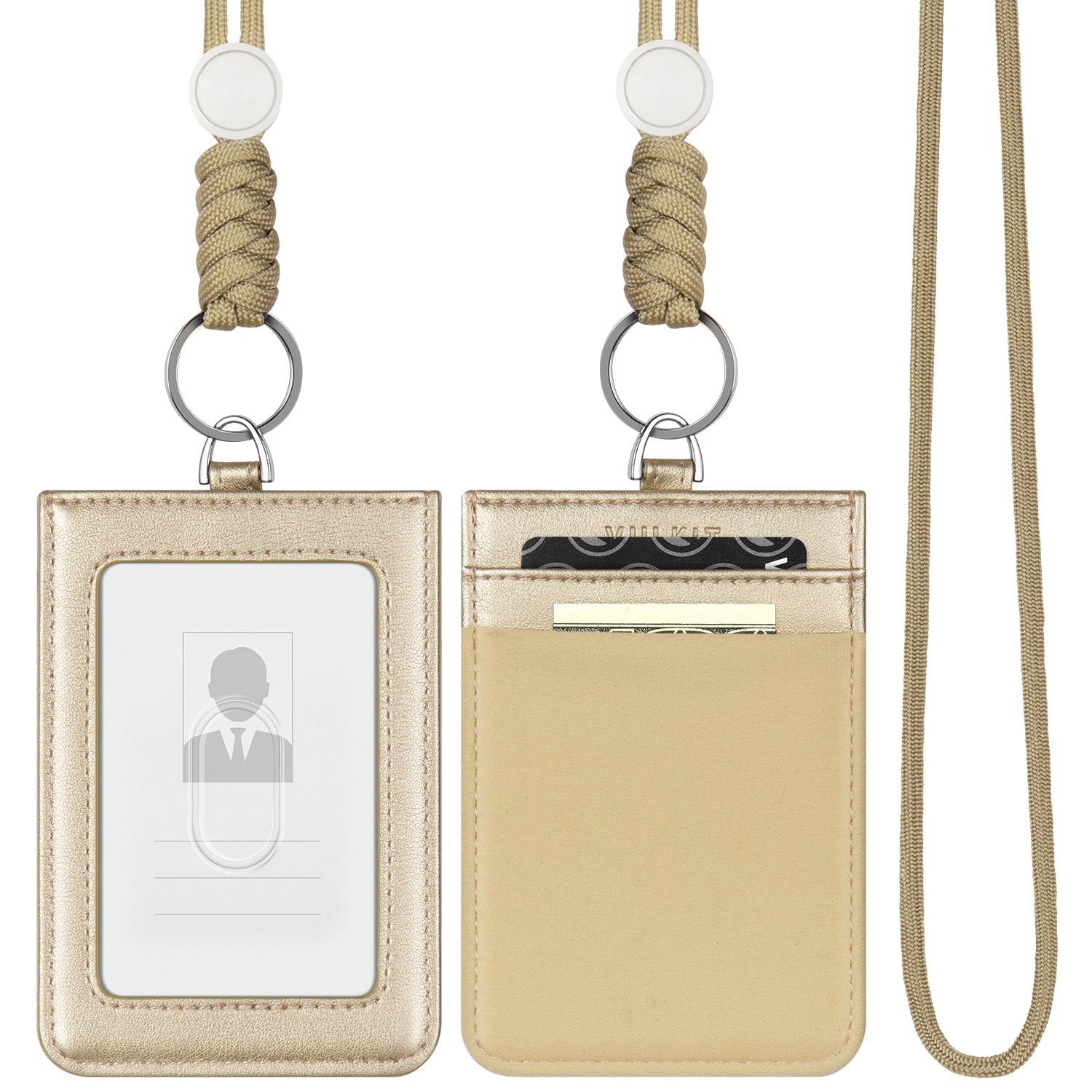 VBH100 ID Vertical Leather Badge Holder with Lanyard & Money Pocket - Secure Badge Holder for Work, Events & Security Access (Black)