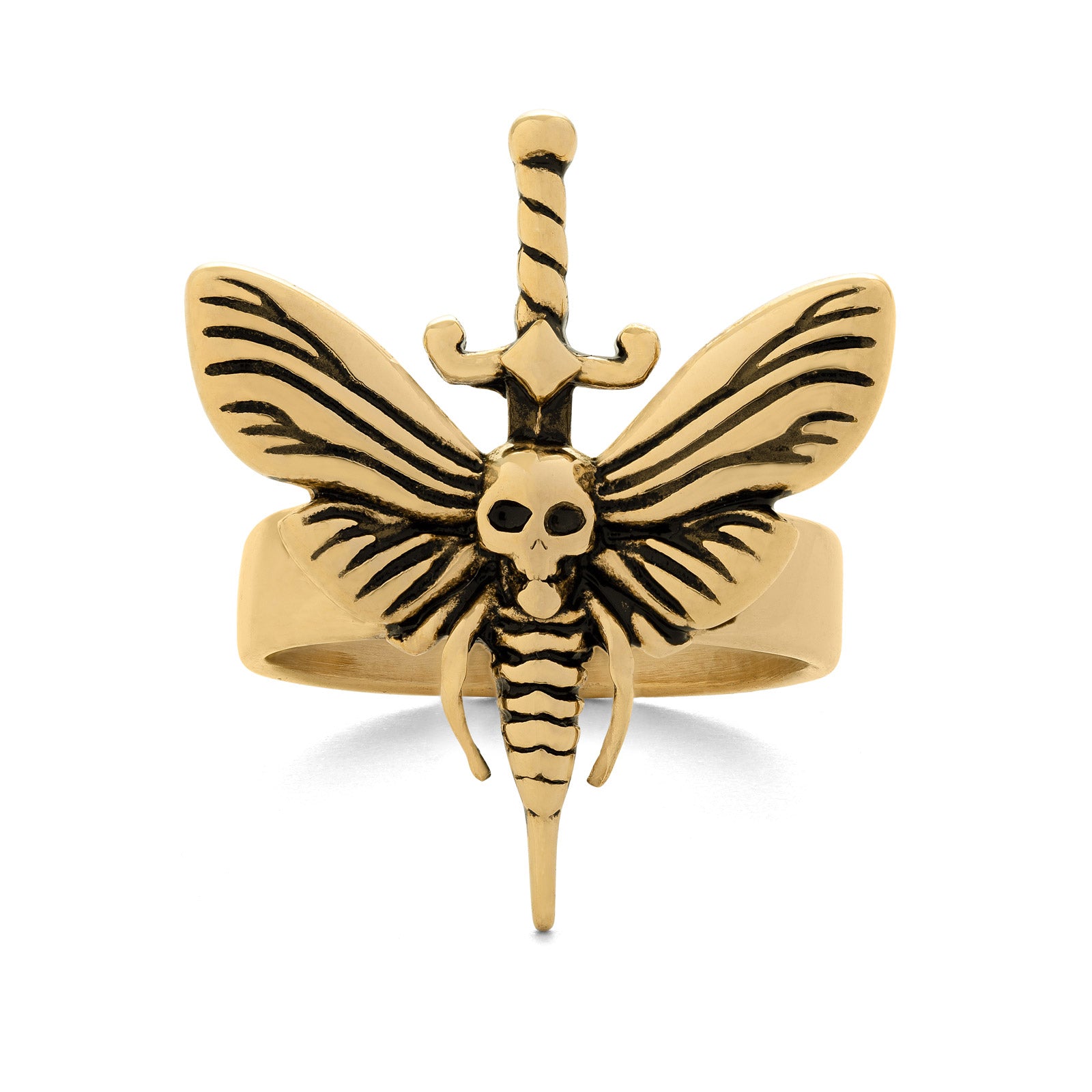 Gold Death's Head Moth Ring - Gothic Jewelry for Women & Men - Perfect for Halloween, Steampunk & Alternative Fashion Accessories