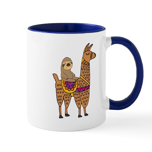White/Navy Inside - Cute Sloth Riding Llama Mugs