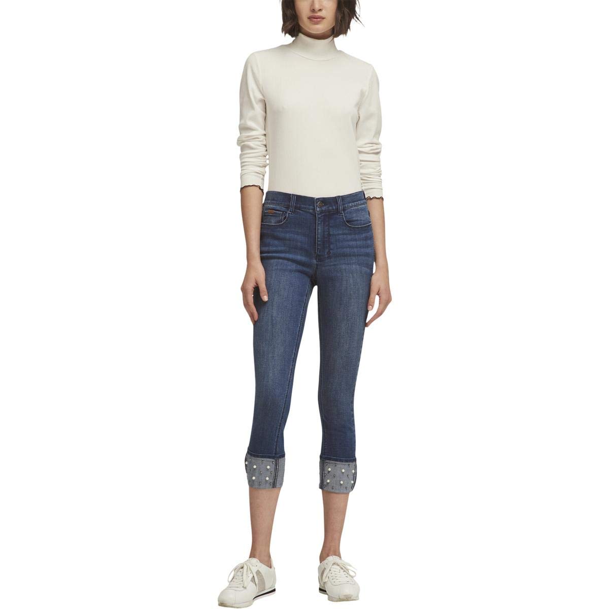 DKNY Women's Beaded Skinny Fit Jeans - Trendy Stretch Denim Pants with Embellished Details for Casual Outfits & Night Out