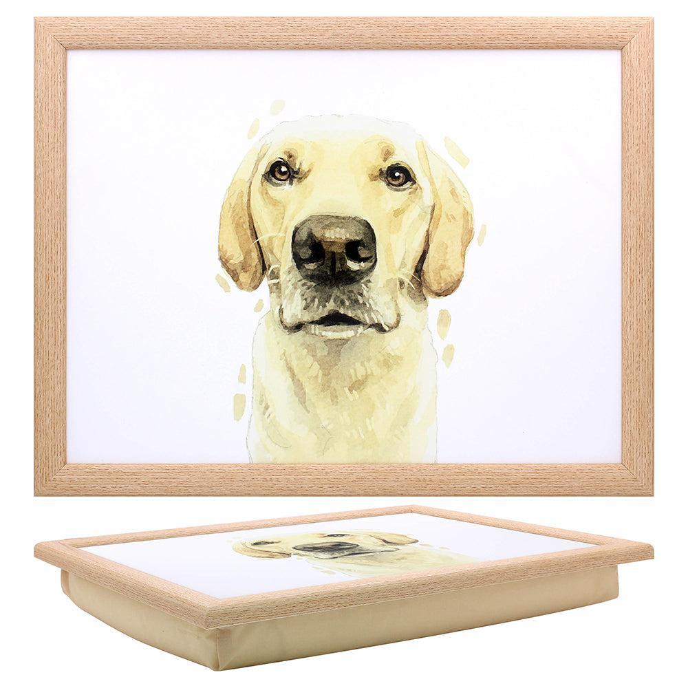 Golden Labrador Lap Tray - Wooden Laptop Desk with Cushion for Sofa, Bed & Floor Use - Perfect for Working, Eating & Reading in Comfort
