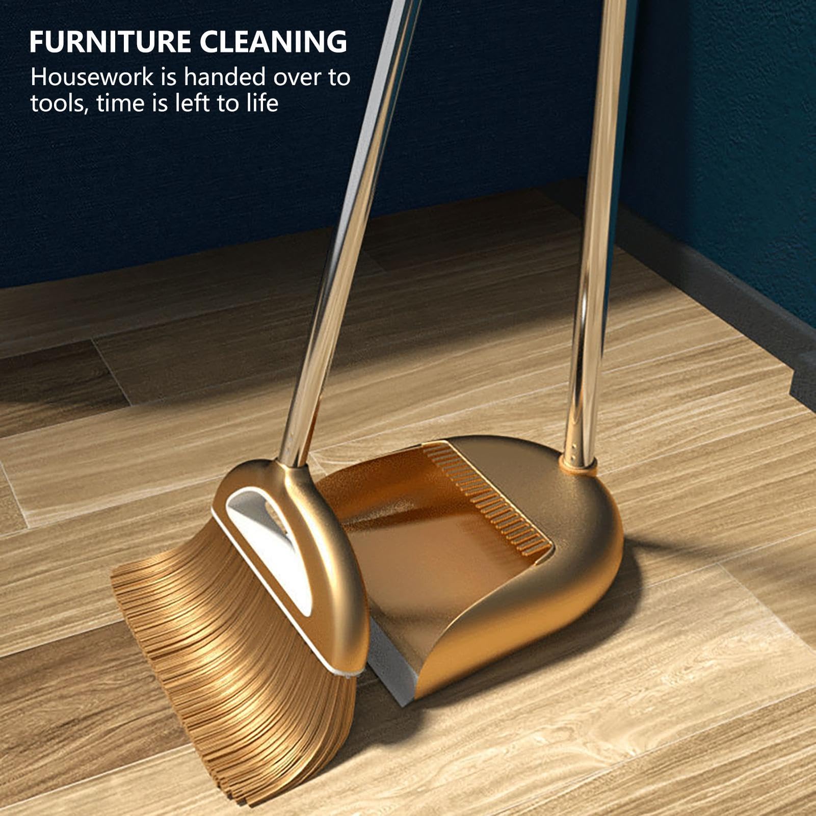 Heavy Duty Broom and Dustpan Set with Long Handle - Stand Up Broom Combo for Kitchen, Office & Home Cleaning - Durable Sweeping Tools for Hard Floors and Pet Hair Removal