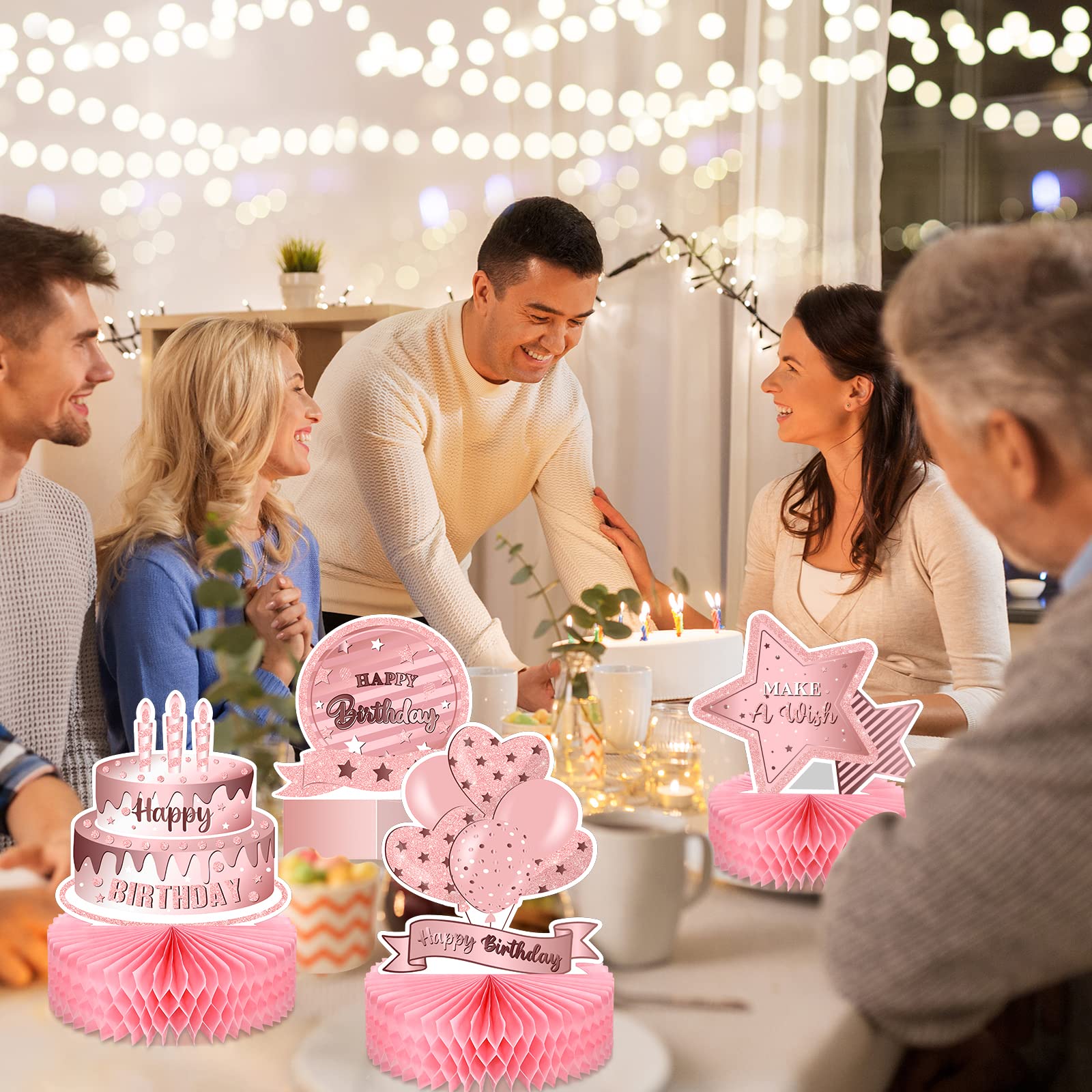 9 Pack Pink Rose Gold Honeycomb Table Decorations - Double Sided Birthday Party Centerpieces for Women & Girls - Perfect for Birthday Decor, Baby Showers, Bridal Showers & Photo Booth Props
