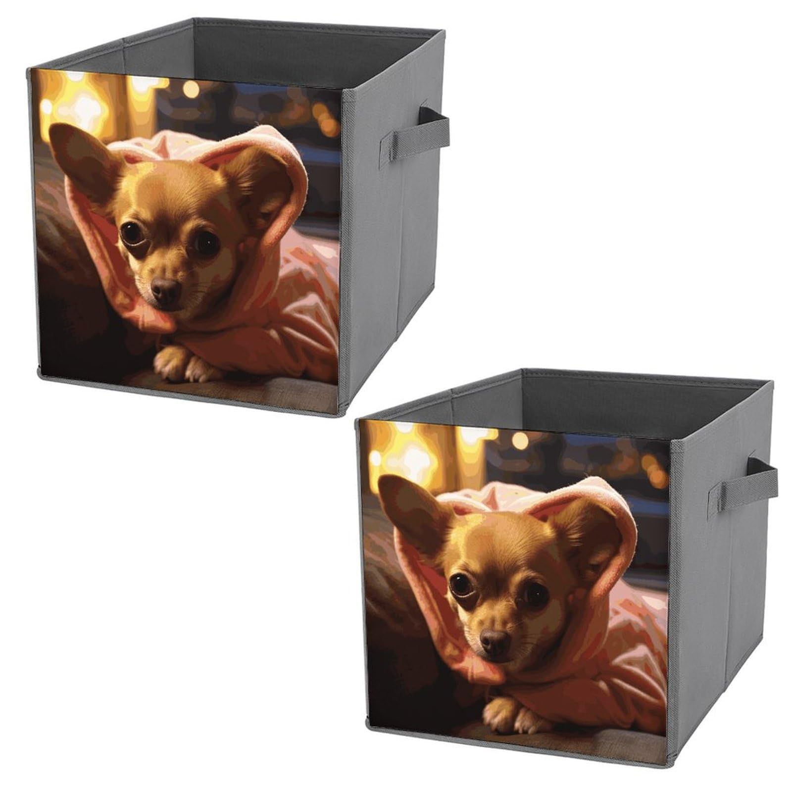 Depressed Chihuahua Printed Storage Baskets - 2 Pack Fabric Storage Bins & Containers for Home Organization | Closet, Nursery, Laundry Room Storage Solutions