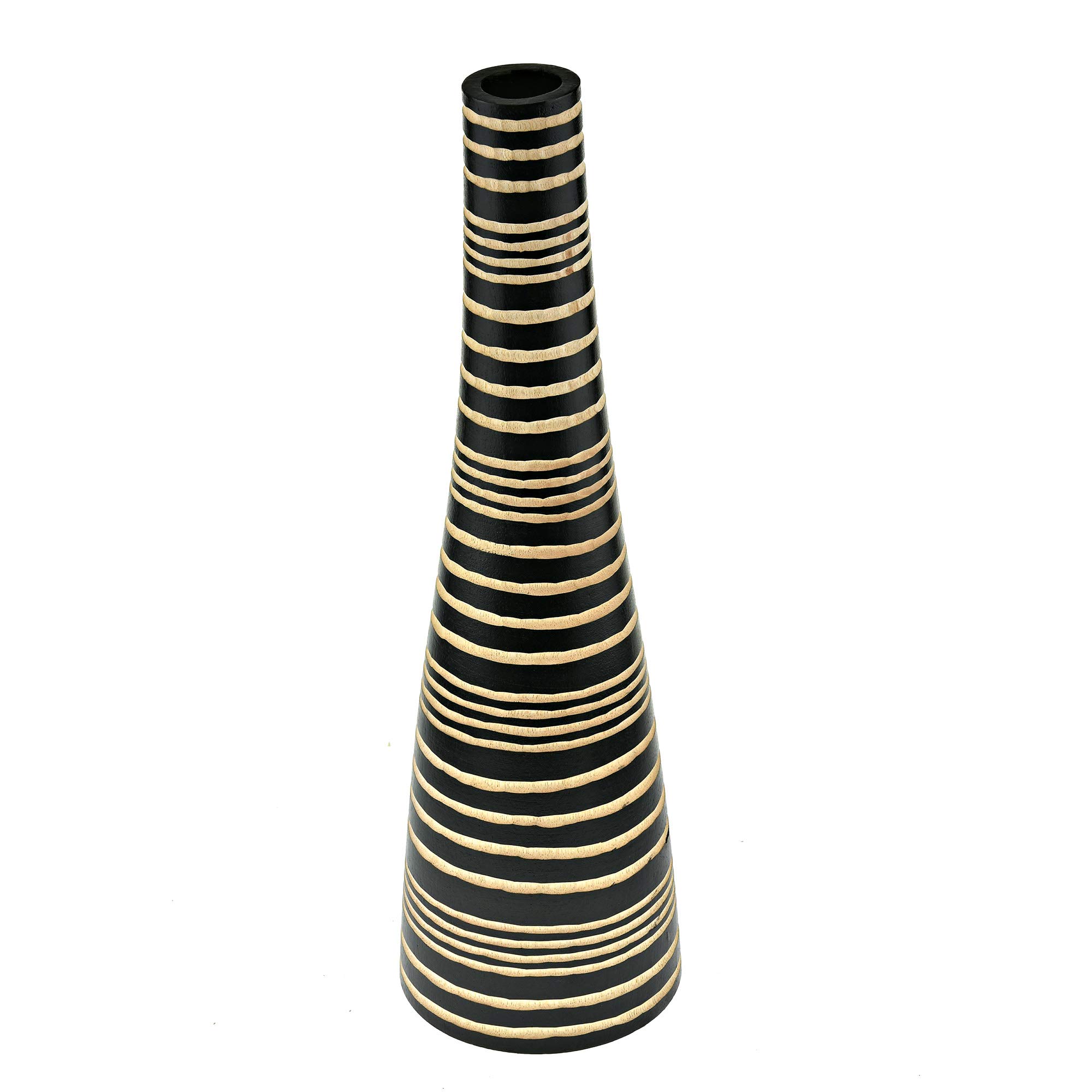Modern Safari Stripes Black & Natural Mango Wood Bottle-Shaped Vase - Handcrafted Home Decor for Kitchen, Bedroom, Living Room | Perfect for Boho Chic, Farmhouse & Modern Interior Design Styles
