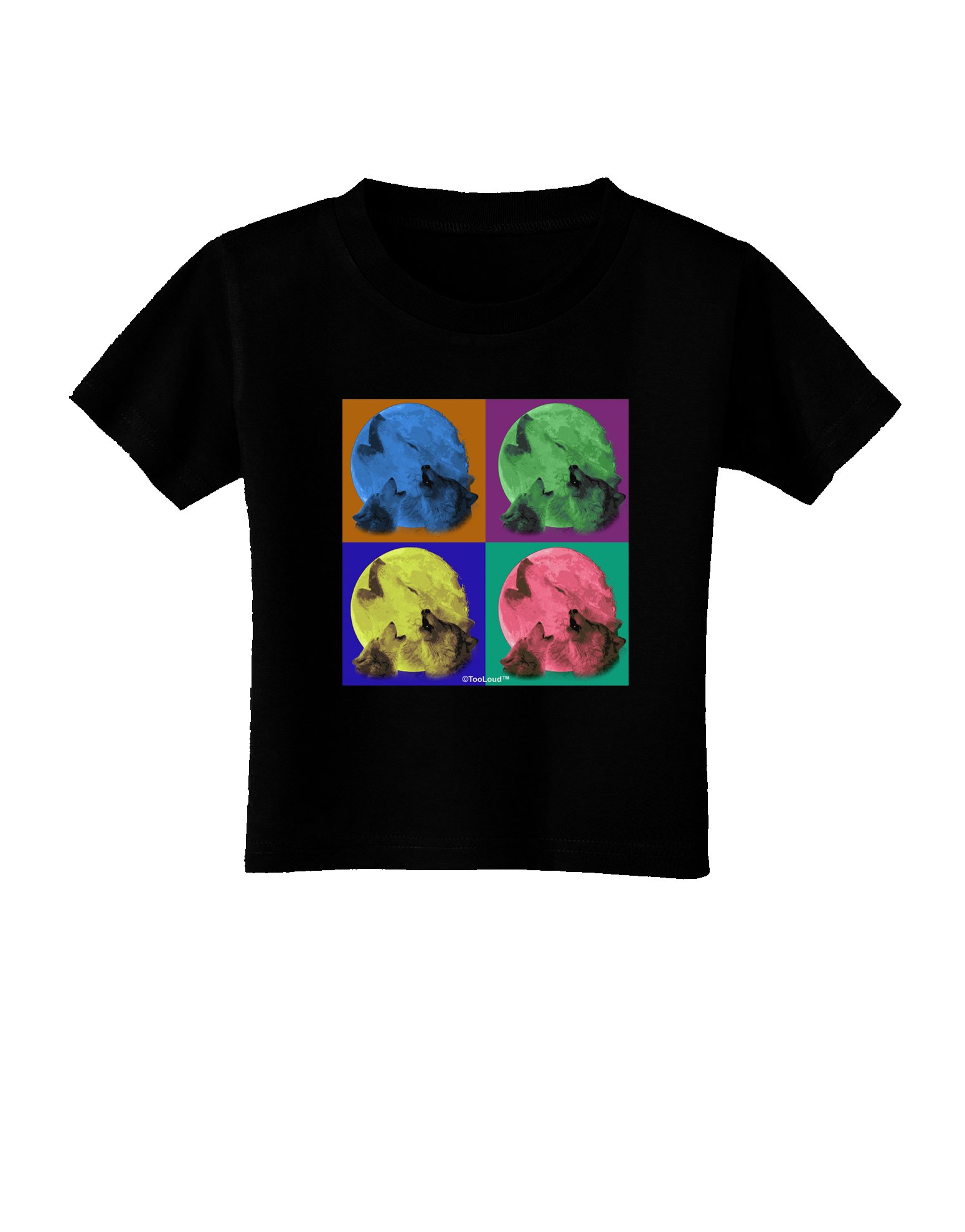 Three Wolves Howling Pop Art Toddler T-Shirt - Dark Color Cute Animal Graphic Tee for Boys & Girls | Perfect for Playdates, Birthday Parties & Family Photos