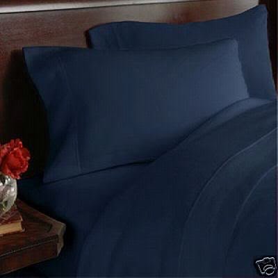 7-Piece Navy Blue Solid Olympic Queen Size Bed Sheet Set - 1200 Thread Count 100% Long Staple Giza Cotton Duvet Cover with 2 Shams & 2 Pillowcases | Luxury Soft Bedding for Hotels, Guest Rooms & Master Bedrooms