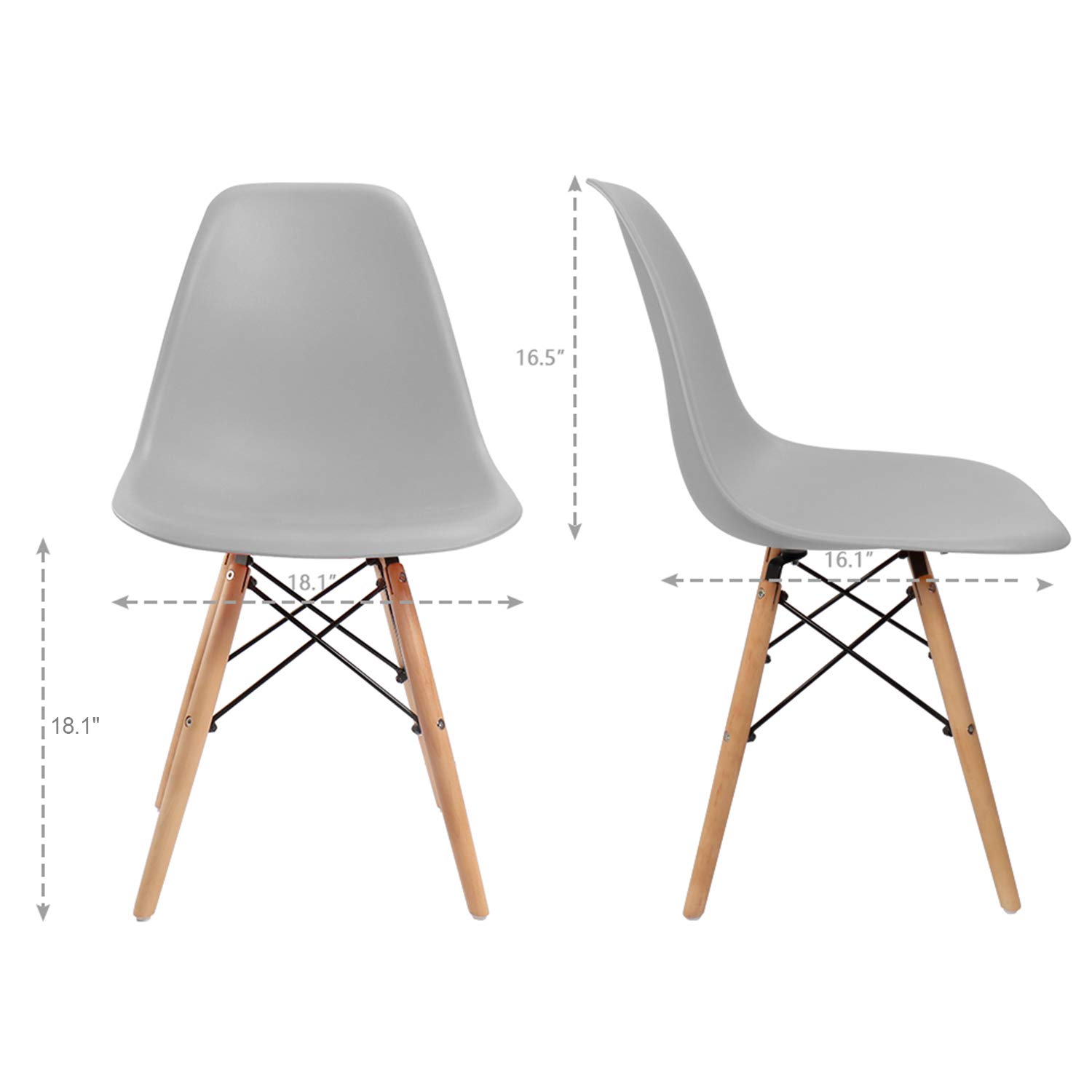 Furmax Mid Century Modern DSW Dining Chairs - Set of 4 Pre-Assembled Plastic Shell Chairs for Kitchen, Dining Room, Bedroom & Living Room - Comfortable Lounge Side Chairs (Gray) | Perfect for Home Decor, Restaurant Seating & Office Waiting Areas