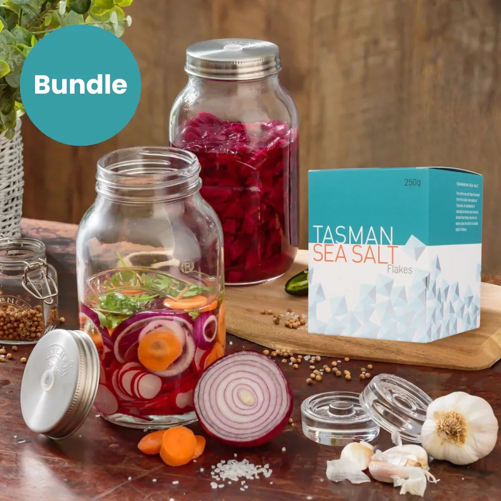 Organic Fermentation Starter Kit - Complete DIY Fermenting Supplies for Homemade Sauerkraut, Kimchi & Pickles (Just Add Veggies) - Perfect for Gut Health & Probiotic Recipes