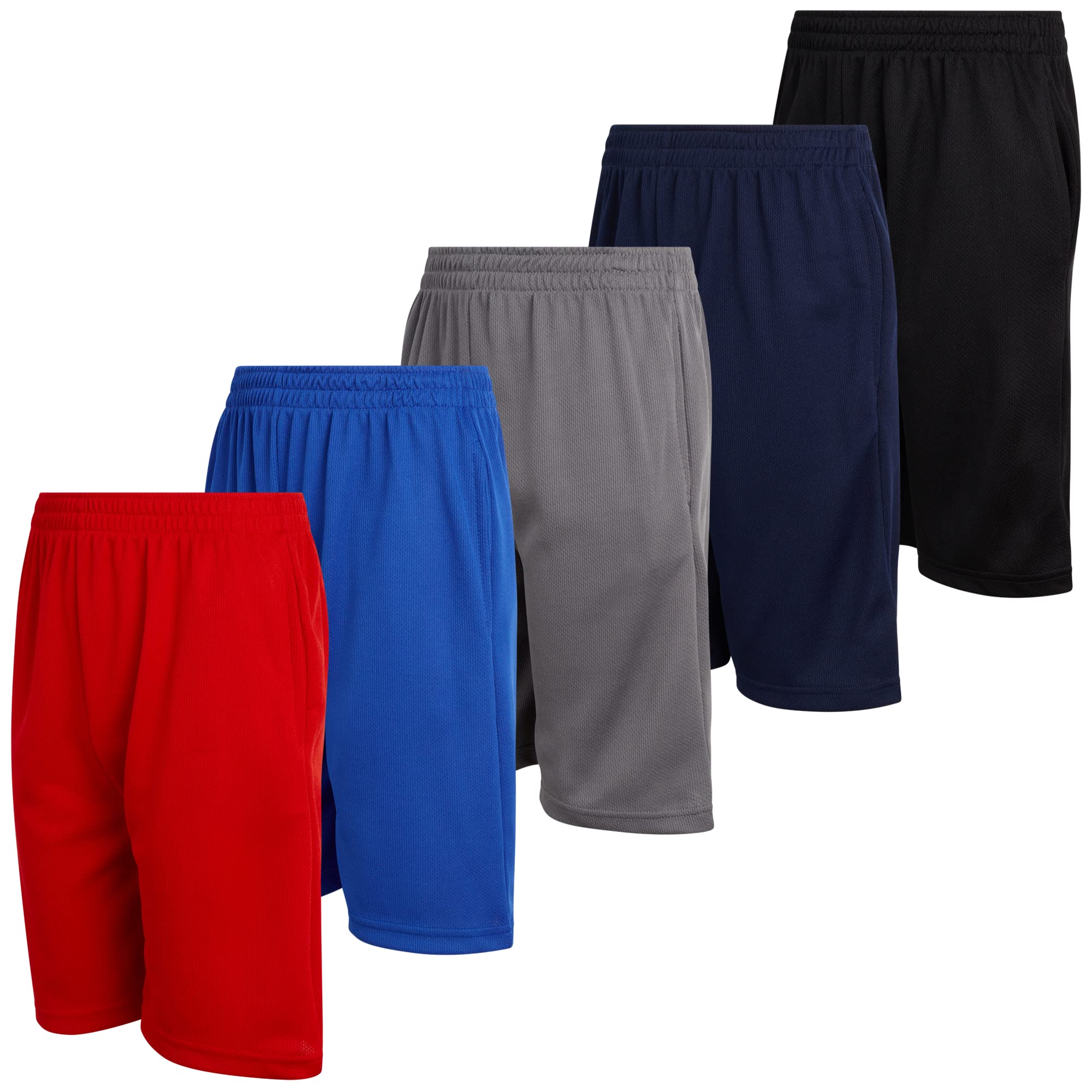 Mad Game Boys' 5-Pack Mesh Performance Basketball Shorts with Pockets - Breathable Athletic Shorts for Youth (Sizes 8-18) - Perfect for Basketball, Gym Workouts & Casual Wear