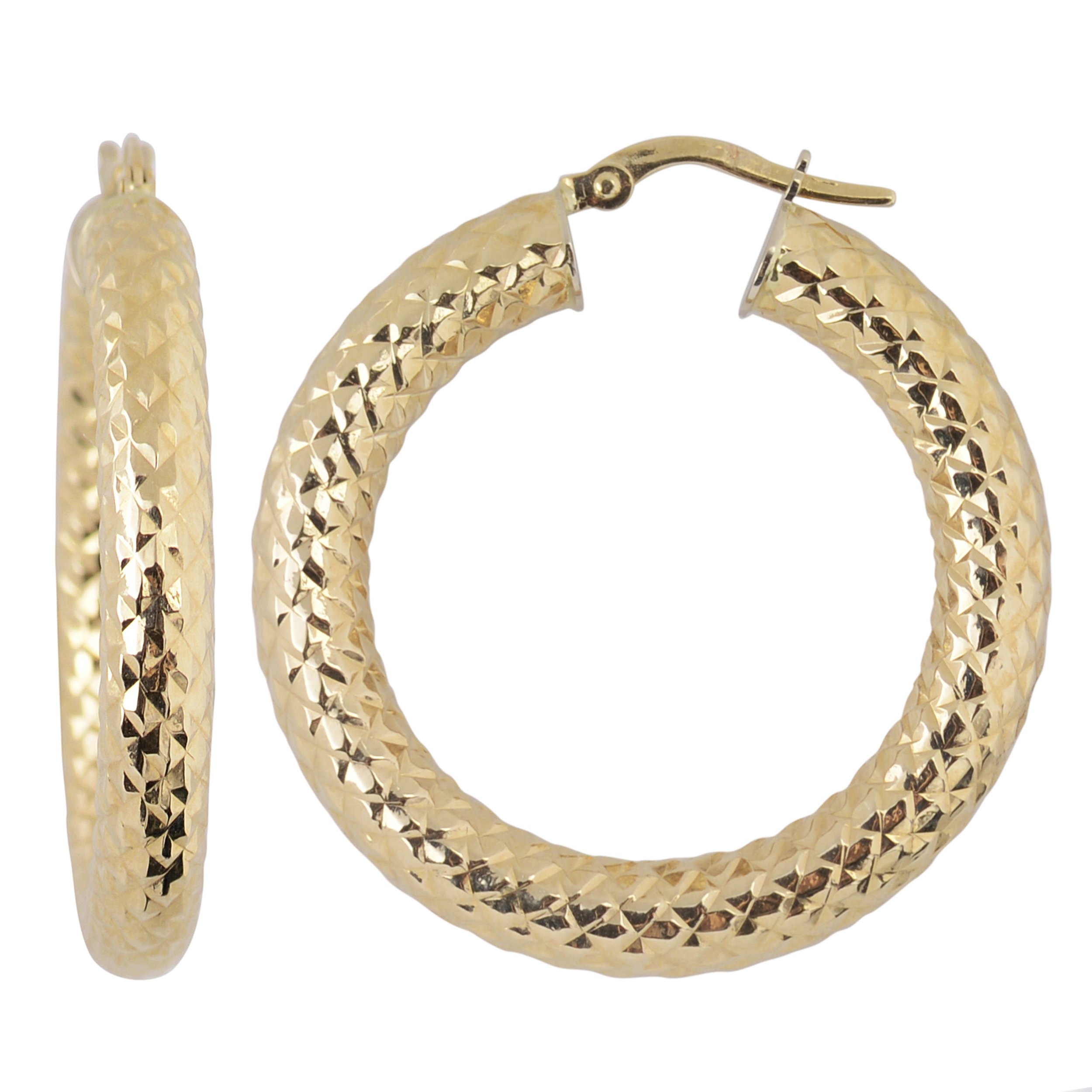 14K Yellow Gold 5x25mm Diamond-Cut Hoop Earrings for Women - Dainty Everyday Hoops, Perfect for Work, Date Night & Special Occasions | Kooljewelry
