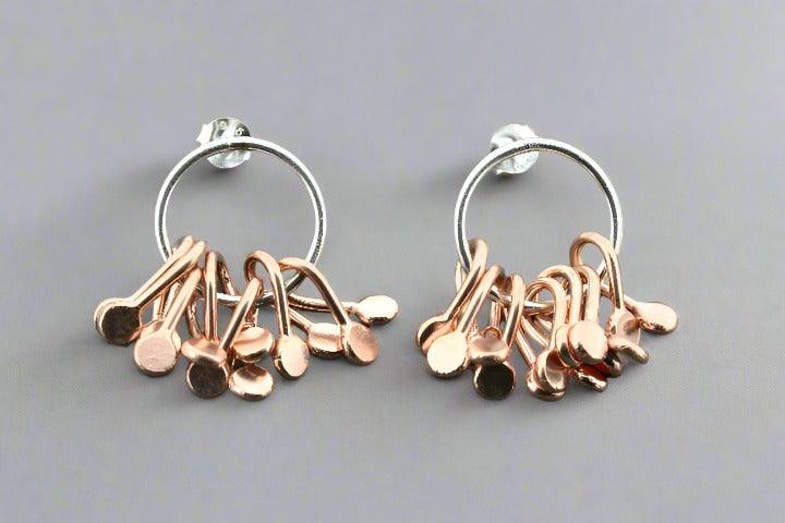 Sakura Circle Stud Earrings - Rose Gold & Silver Plated for Women - Perfect for Casual Wear, Parties & Gifts