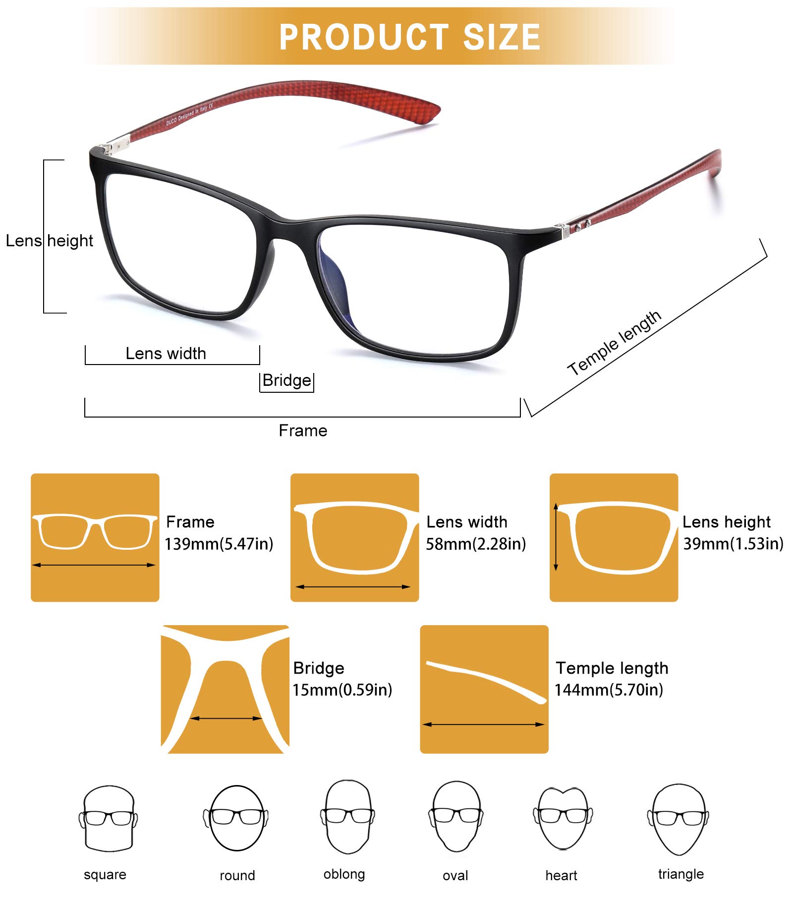 Premium Carbon Fiber Blue Light Blocking Glasses for Men & Women - DUCO Luxury Computer Glasses for Eye Strain Relief | Office, Gaming & Digital Screen Use