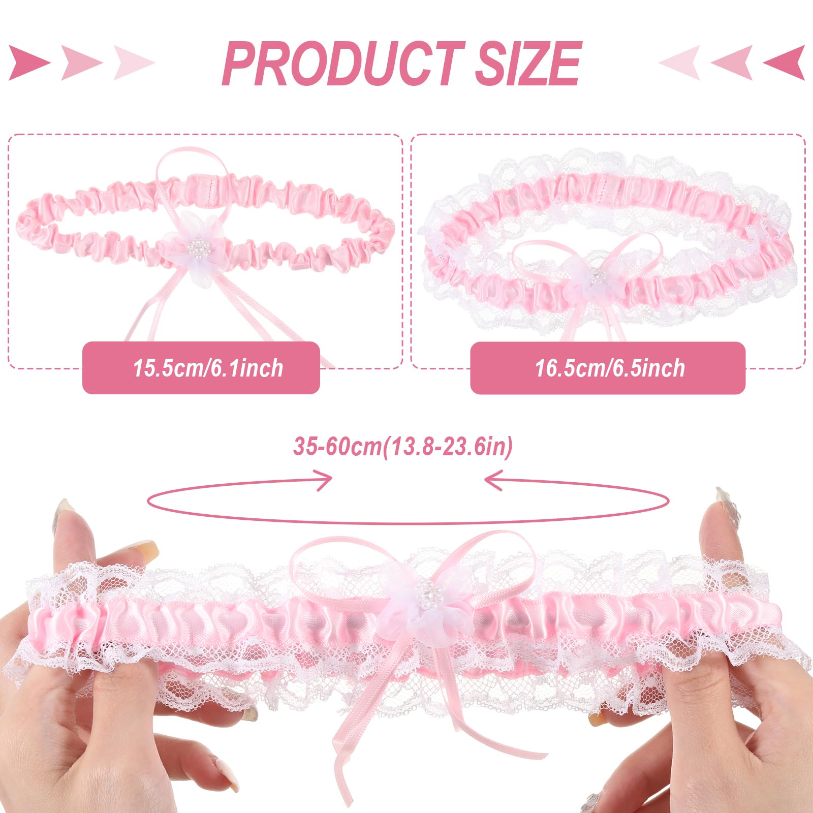 2-Piece Pink Bridal Garter Set for Wedding - Elegant Lace Bride Garter Belt with Bow, Perfect for Bridal Shower, Bachelorette Party & Something Blue Tradition