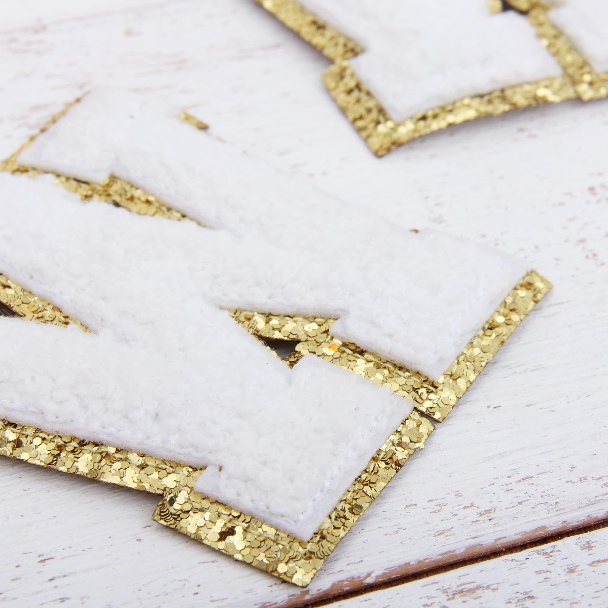 3 Pack White Chenille Iron-On Glitter Varsity Letter 