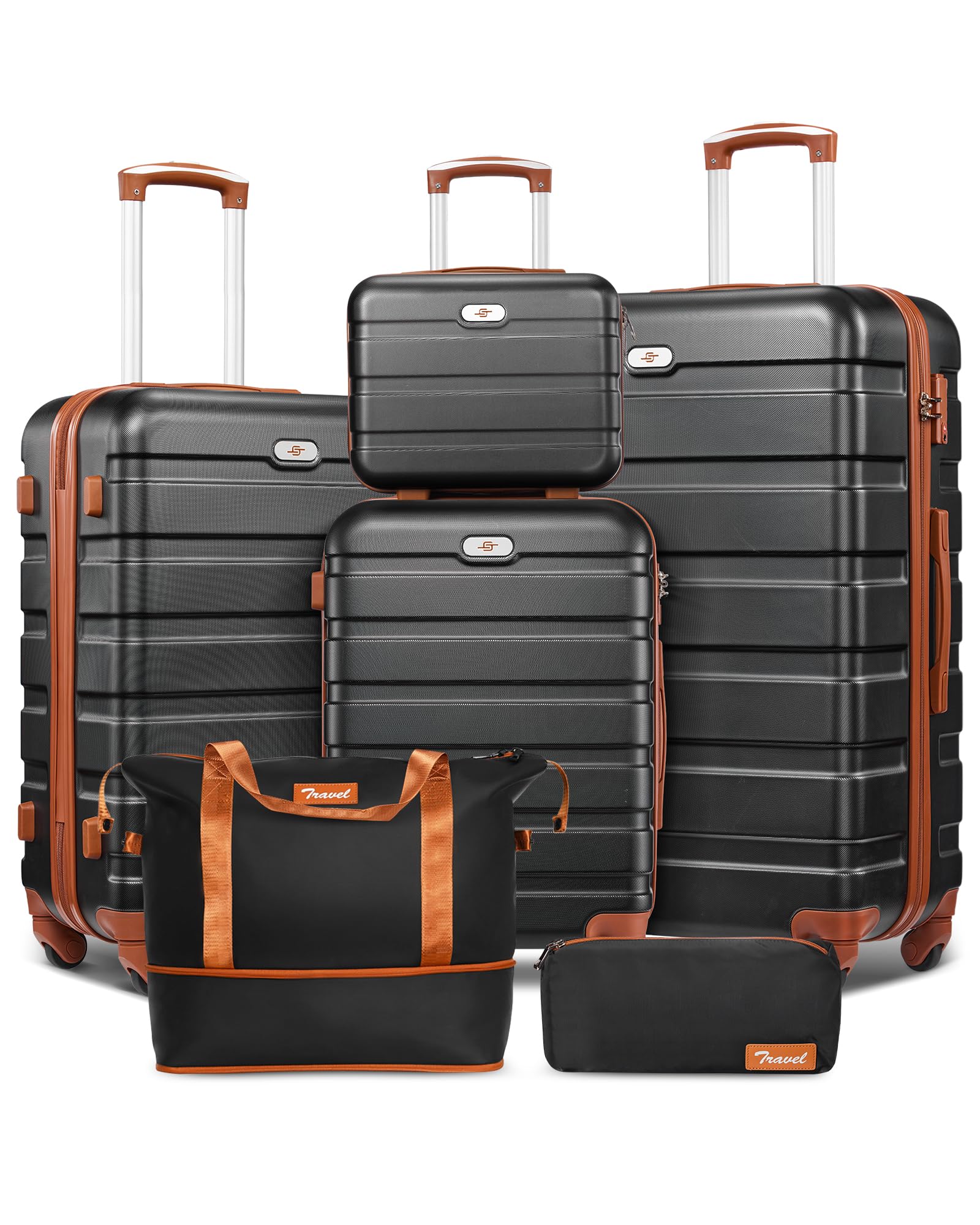 Premium 3-Piece Hard Shell Luggage Set with TSA Lock & 360° Spinner Wheels - Lightweight Suitcases for Travel, Business Trips & Vacations (6-Piece Set Included) - Perfect for Air Travel, Road Trips & Family Getaways