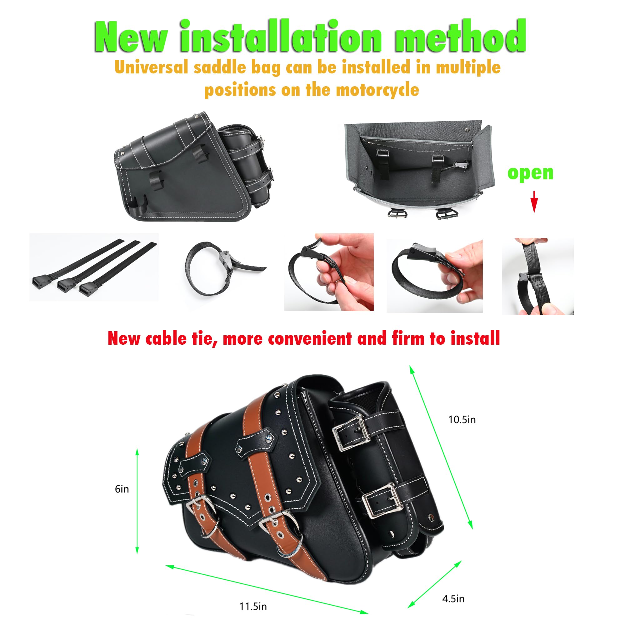 **Waterproof PVC Leather Motorcycle Saddle Bags for Harley Sportster - Universal Side Swing Arm Storage Tool Bags with Cup Holder & Brown Belt (Left Side) - Perfect for Long Rides & Road Trips**