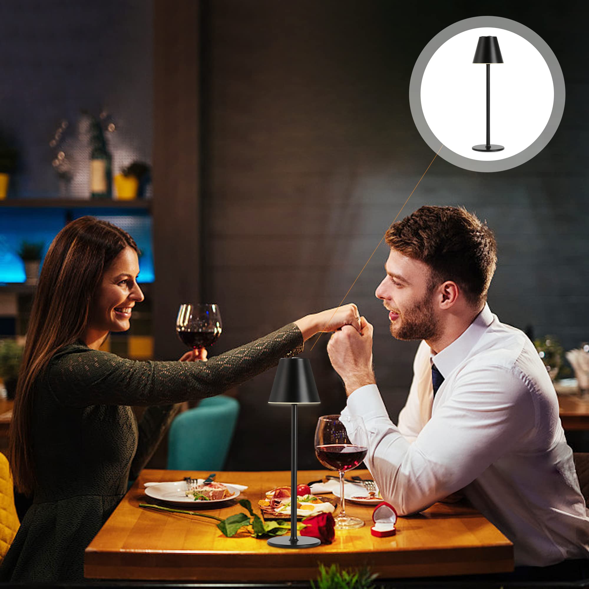 2 Pack LED Cordless Table Lamp - 4000mAh Rechargeable Battery Desk Light with 3 Brightness Levels, Minimalist Night Light for Bedroom, Living Room, Office & Restaurant (Black) - Perfect for Romantic Dinners, Reading & Ambient Lighting